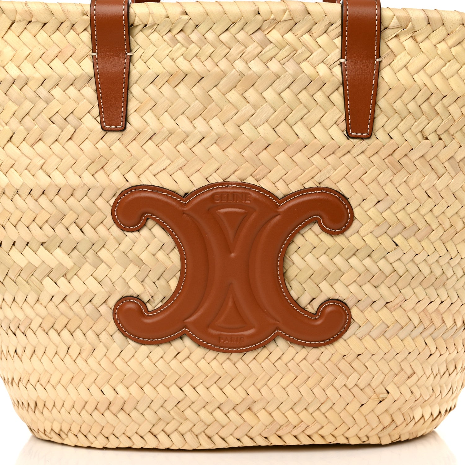 Celine Raffia Calfskin Triomphe Medium Panier Tan 7 of 9