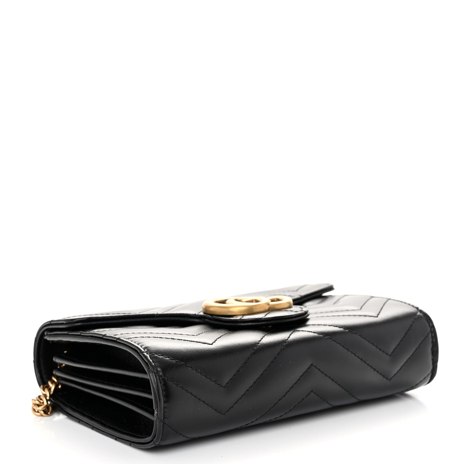 Gucci Calfskin Matelasse GG Marmont Chain Wallet Black 4 of 12