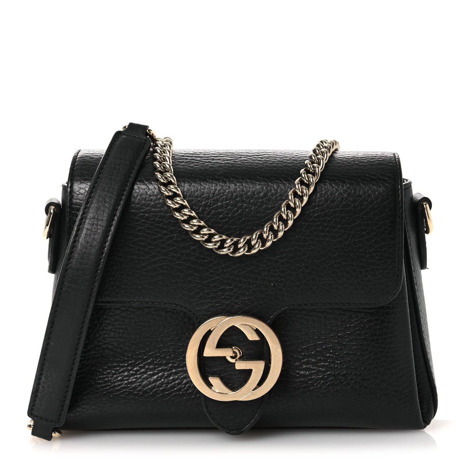 Gucci Dollar Calfskin Interlocking G Crossbody Bag Black 1842354