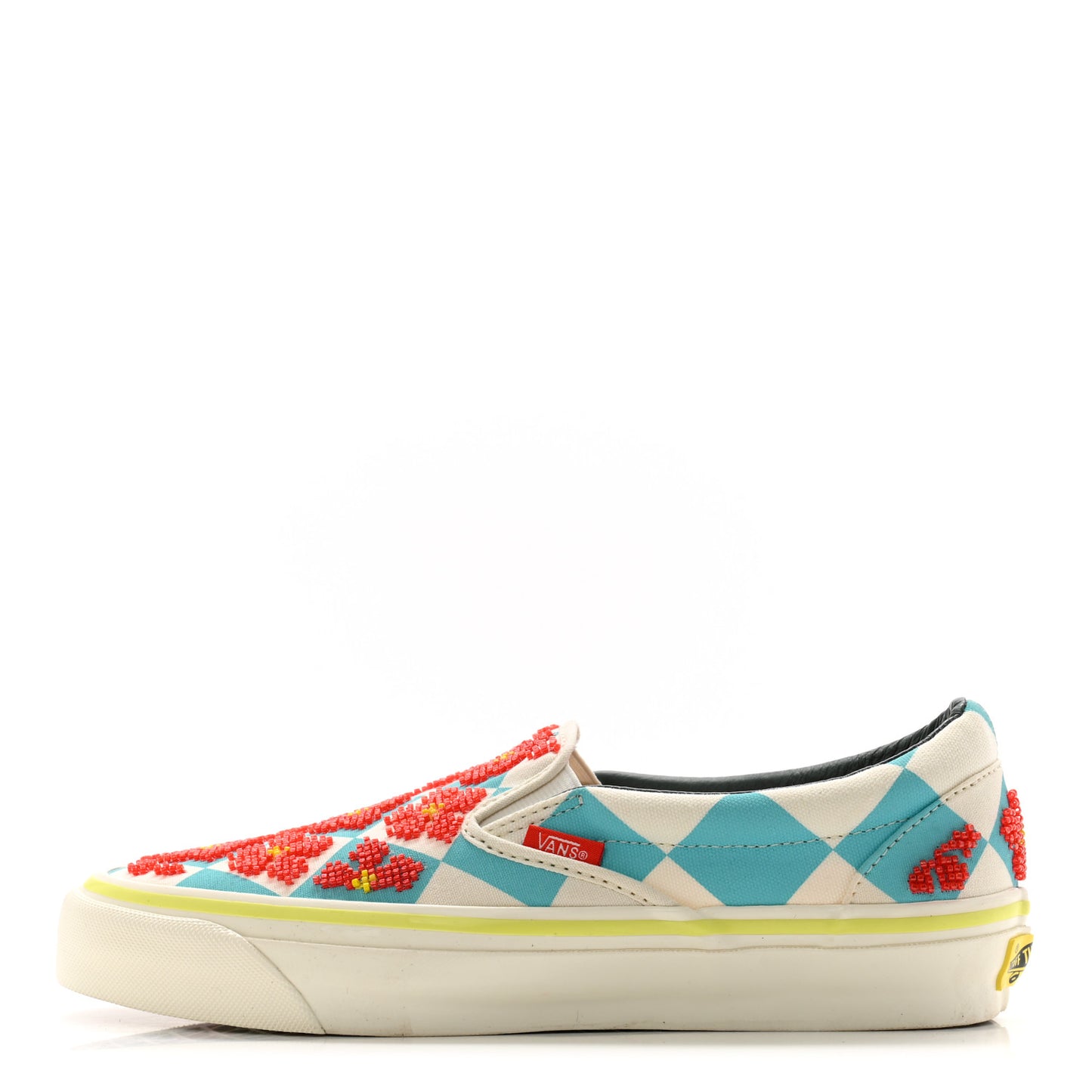 X Vans Vault Beaded Flower Mens Classic Slip On Sneakers 7 Blue Multicolor