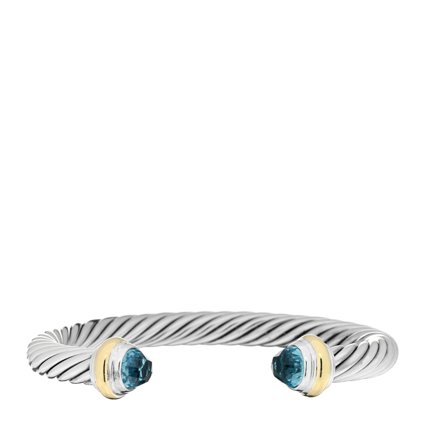 Sterling Silver 14K Yellow Gold Blue Topaz 7mm Cable Classics Bracelet