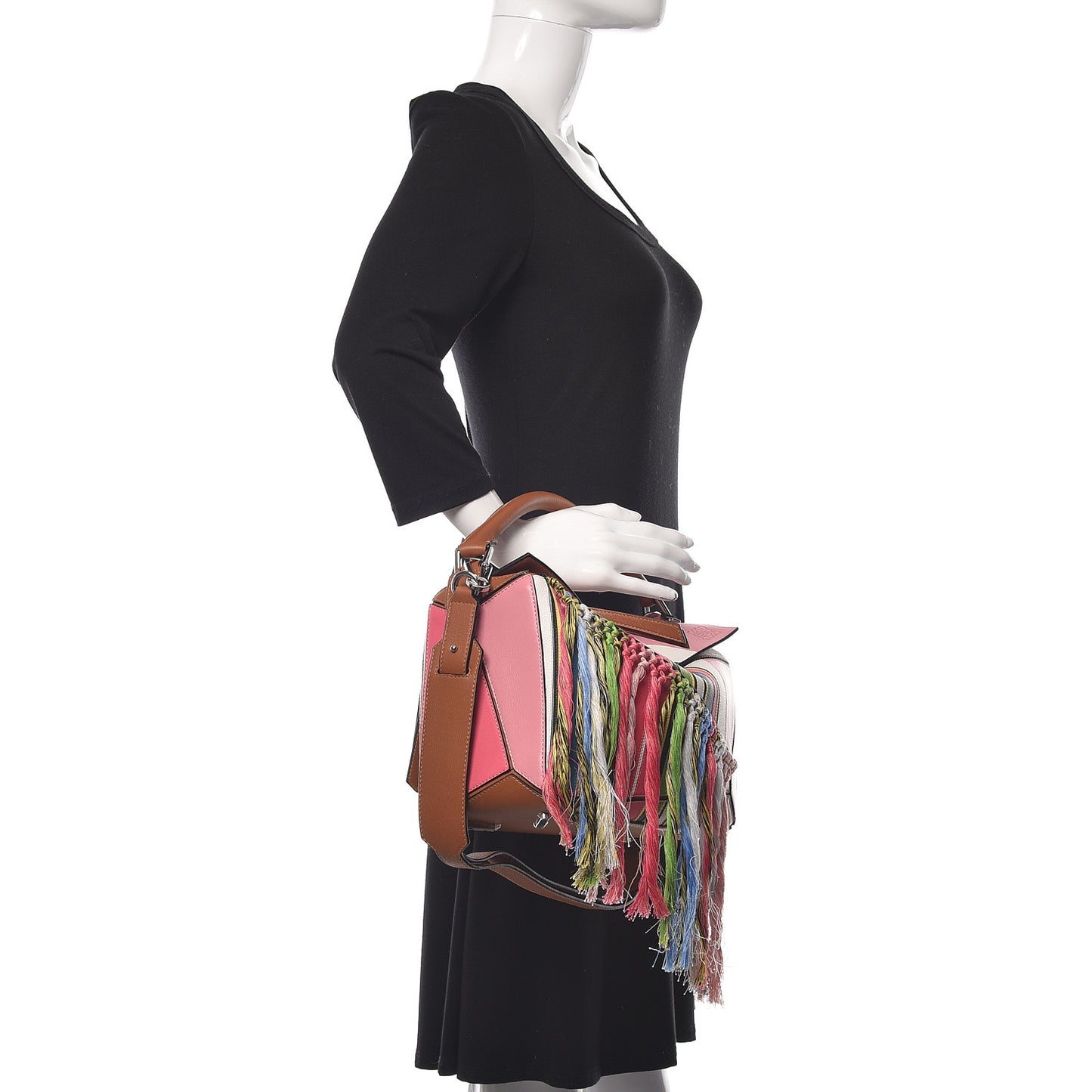 Calfskin Small Fringe Puzzle Bag Pink Multicolor