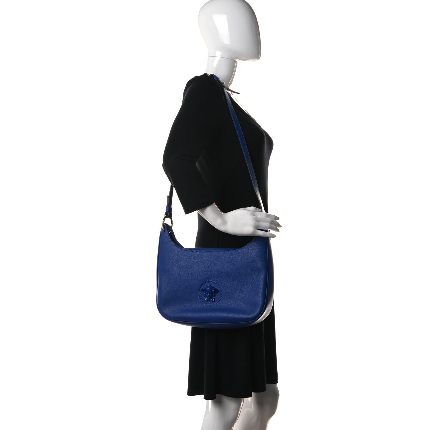 Versace Grained Calfskin La Medusa Shoulder Bag Lapis 2 of 9