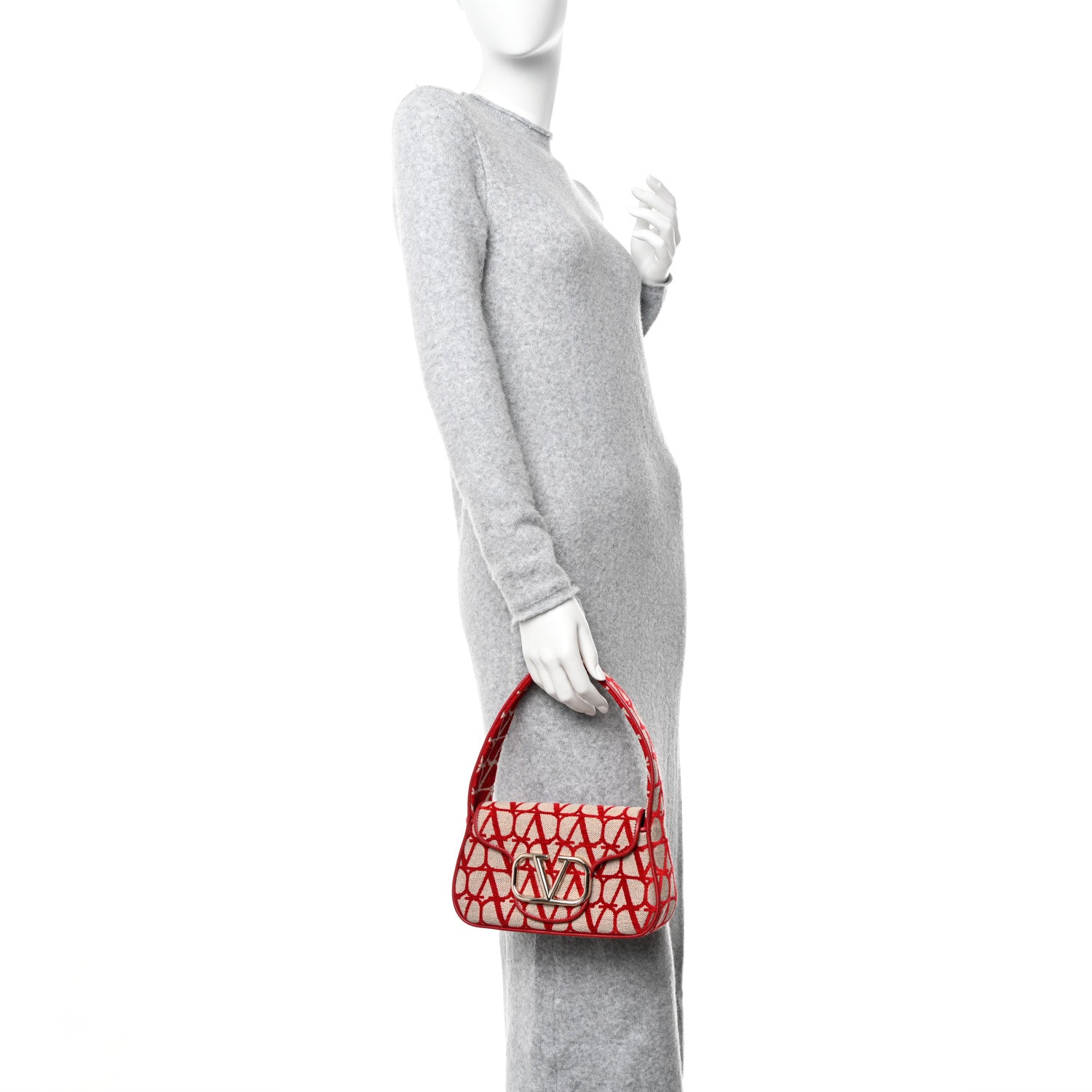 Valentino Garavani Toile Iconographe Goatskin Vlogo Small Loco Hobo Bag Natural Rosso Valentino 2 of 10