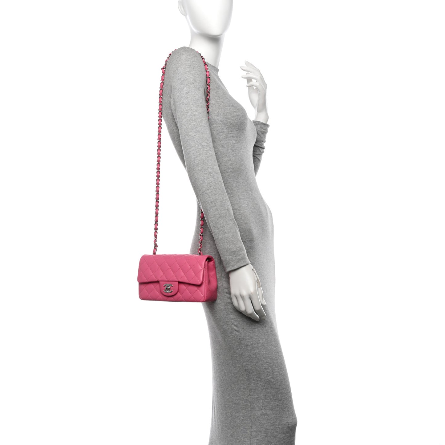 Lambskin Quilted Mini Rectangular Flap Pink