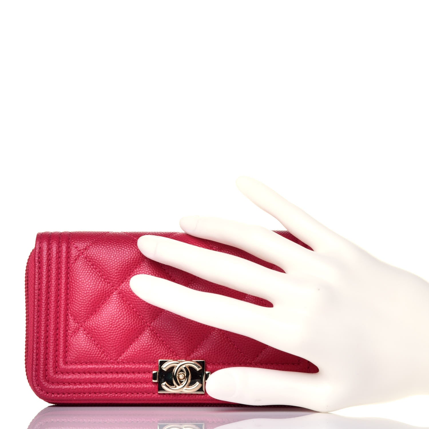 Chanel Caviar Quilted Small Boy Zip Around Wallet Fuchsia 2 of 8