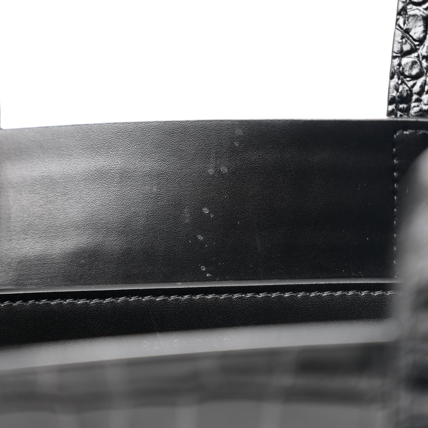 Shiny Calfskin Logo Crocodile Embossed XXS Everyday Tote Black