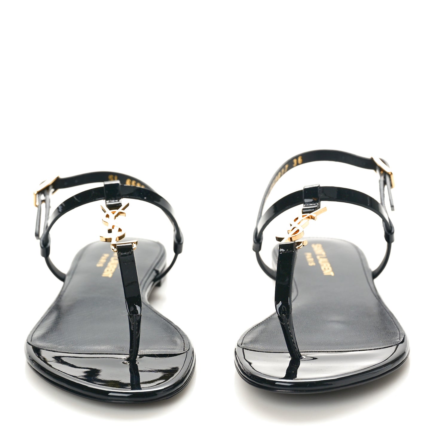 Patent Calfskin Cassandra Monogram Sandals 36 Black
