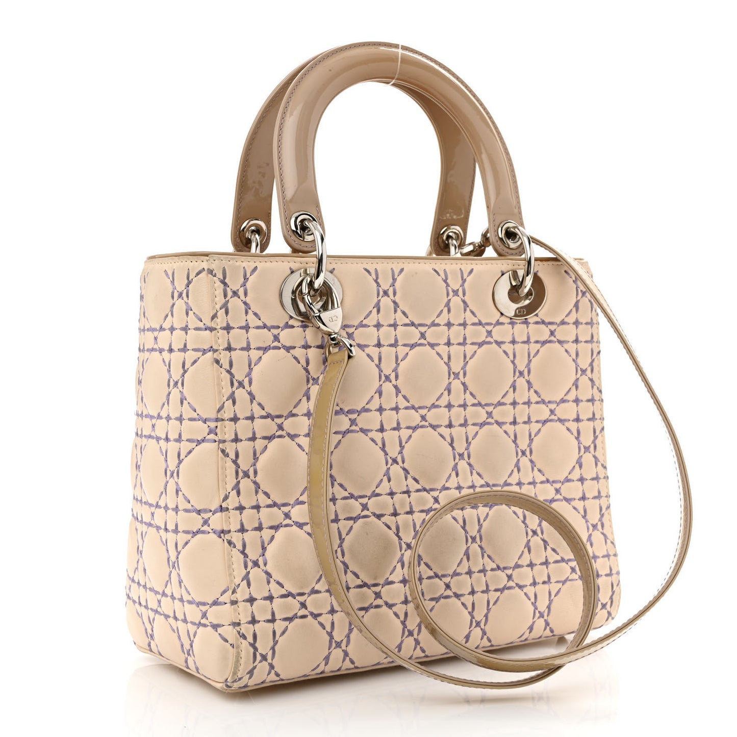 Lambskin Patent Stitched Cannage Medium Lady Dior Beige Purple
