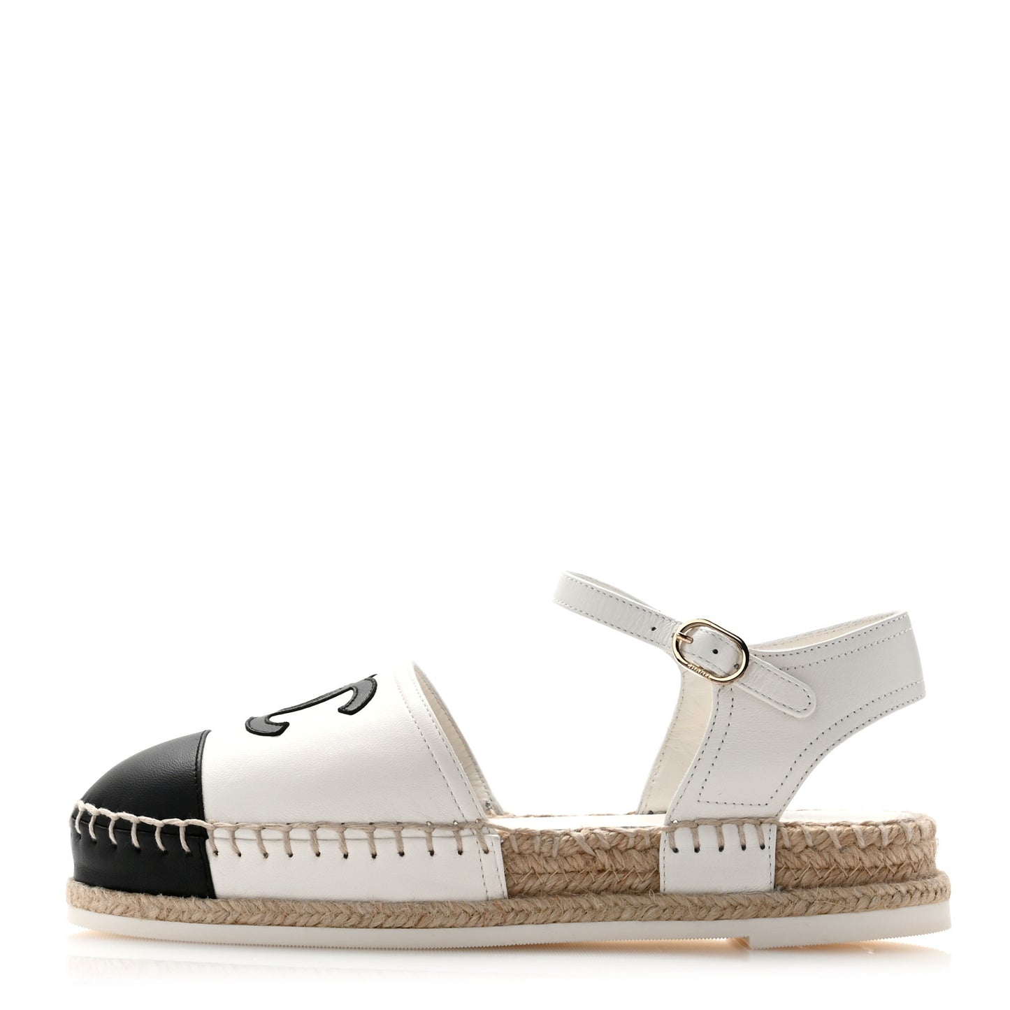 Lambskin Cap Toe CC Espadrille Sandals 35 White Black