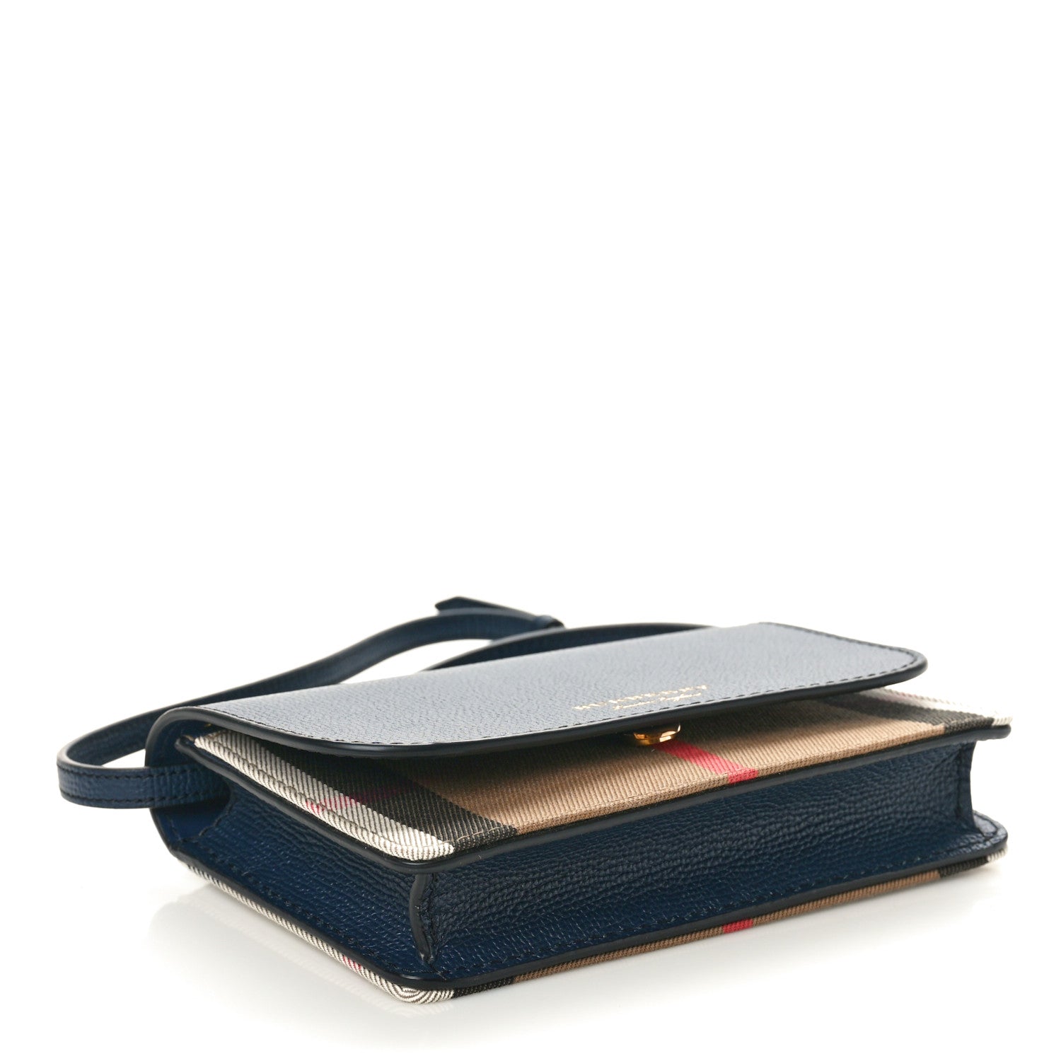 Burberry Derby Calfskin House Check Mini Hampshire Wallet On Chain Ink Blue 4 of 9