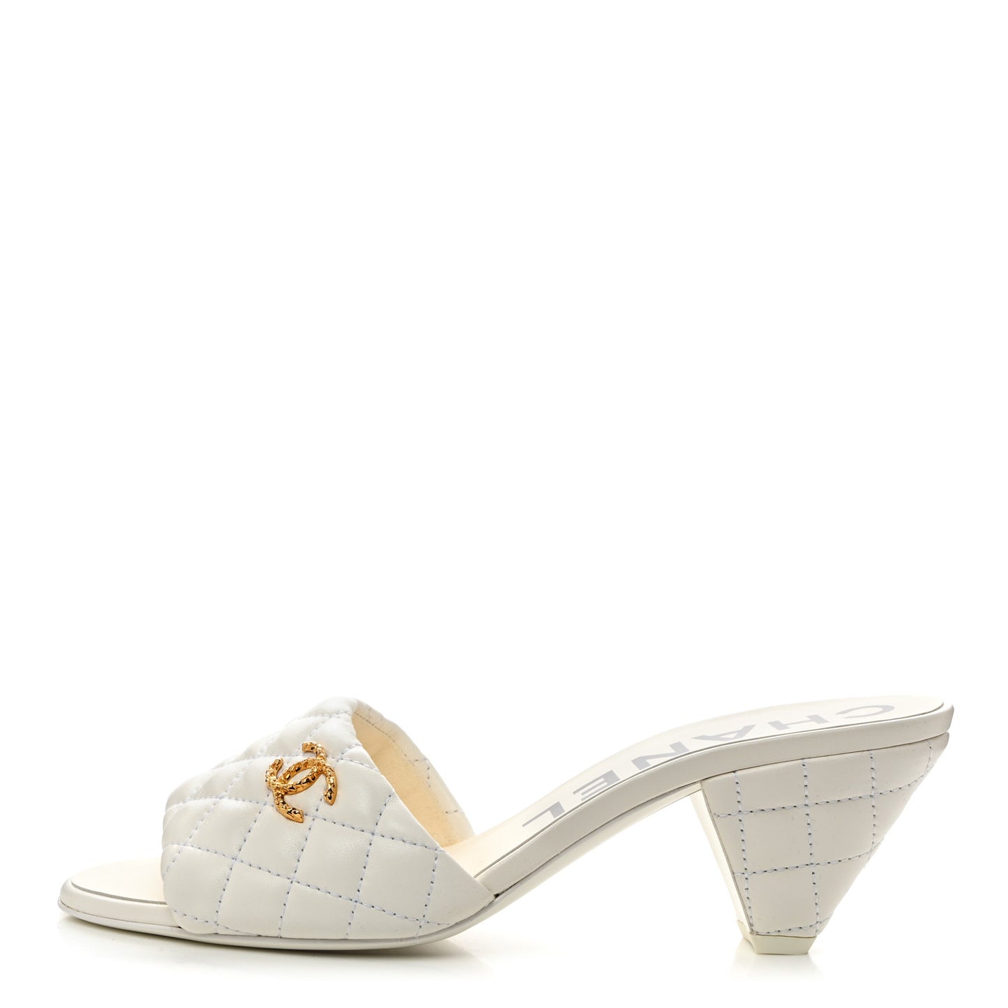 Lambskin Quilted Textured CC Mules 39.5 White