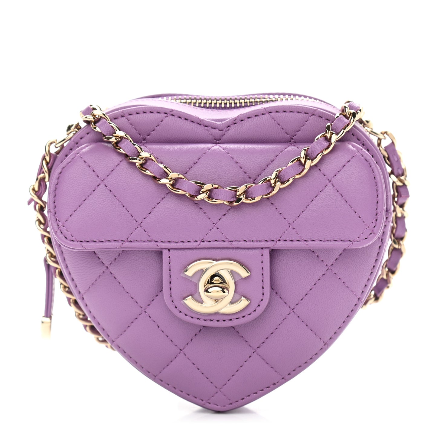 Lambskin Quilted CC In Love Heart Clutch With Chain Purple
