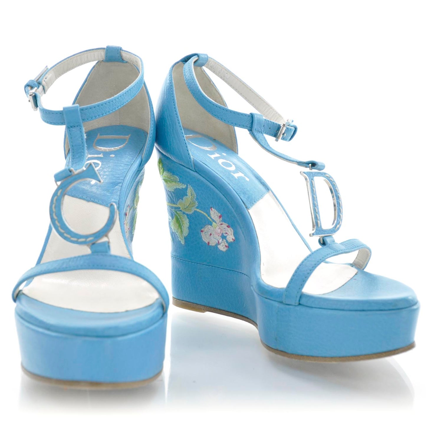 Leather Vintage Flowers Wedge Sandals 36.5