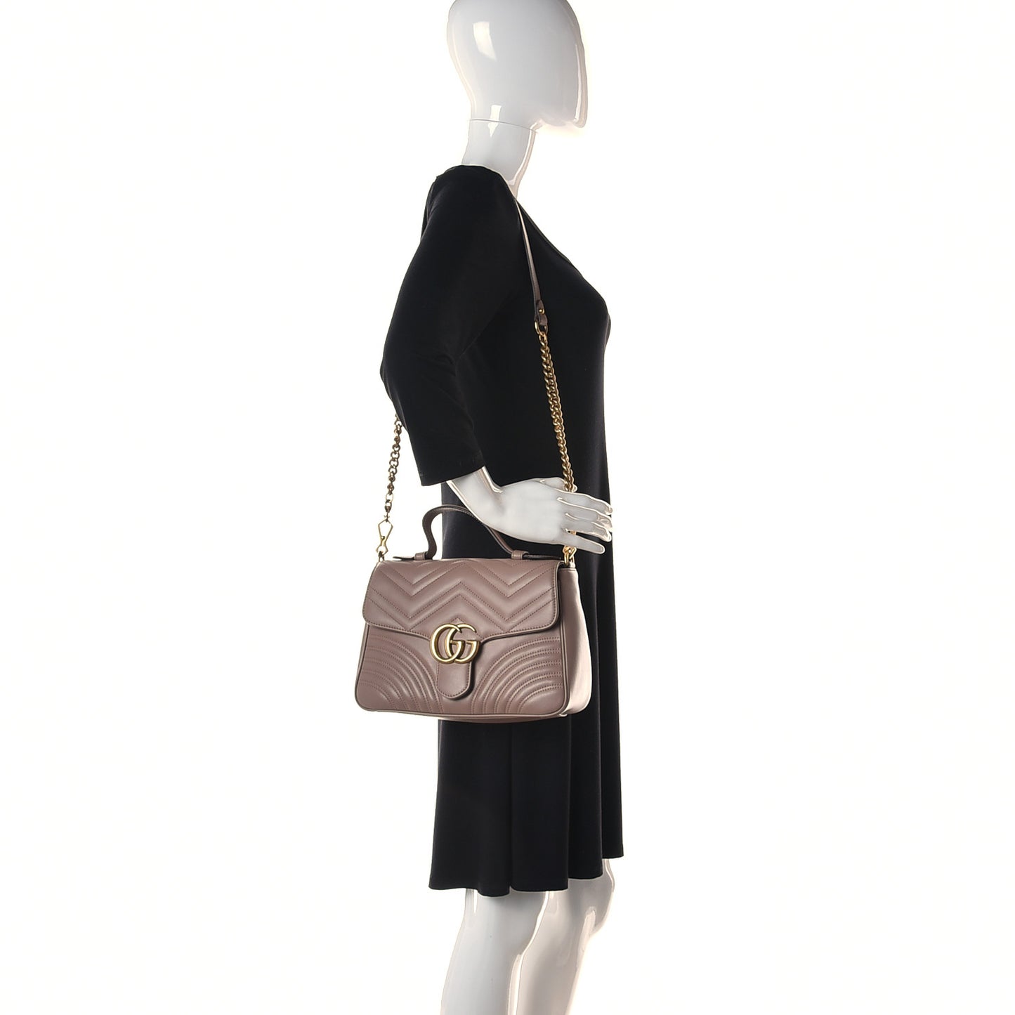 Calfskin Matelasse Small GG Marmont Top Handle Shoulder Bag Porcelain Rose