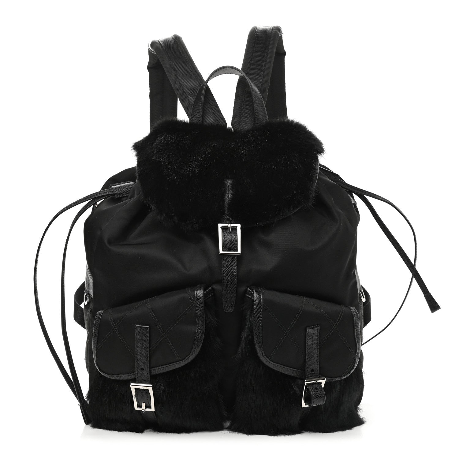 プラダ　シルクバック Prada Impunture Tessuto Rabbit Fur Backpack Black 936979