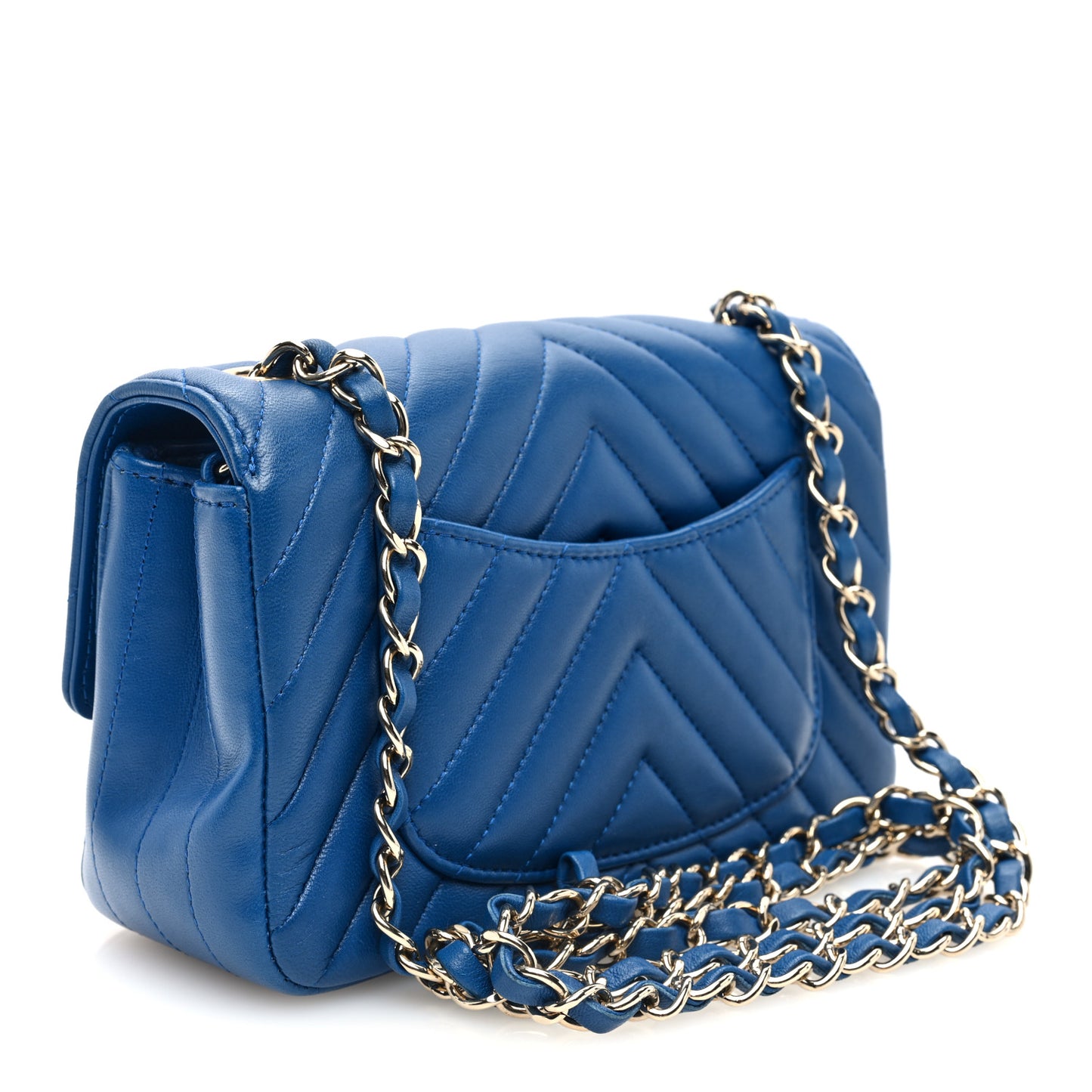 Lambskin Chevron Quilted Mini Rectangular Flap Blue
