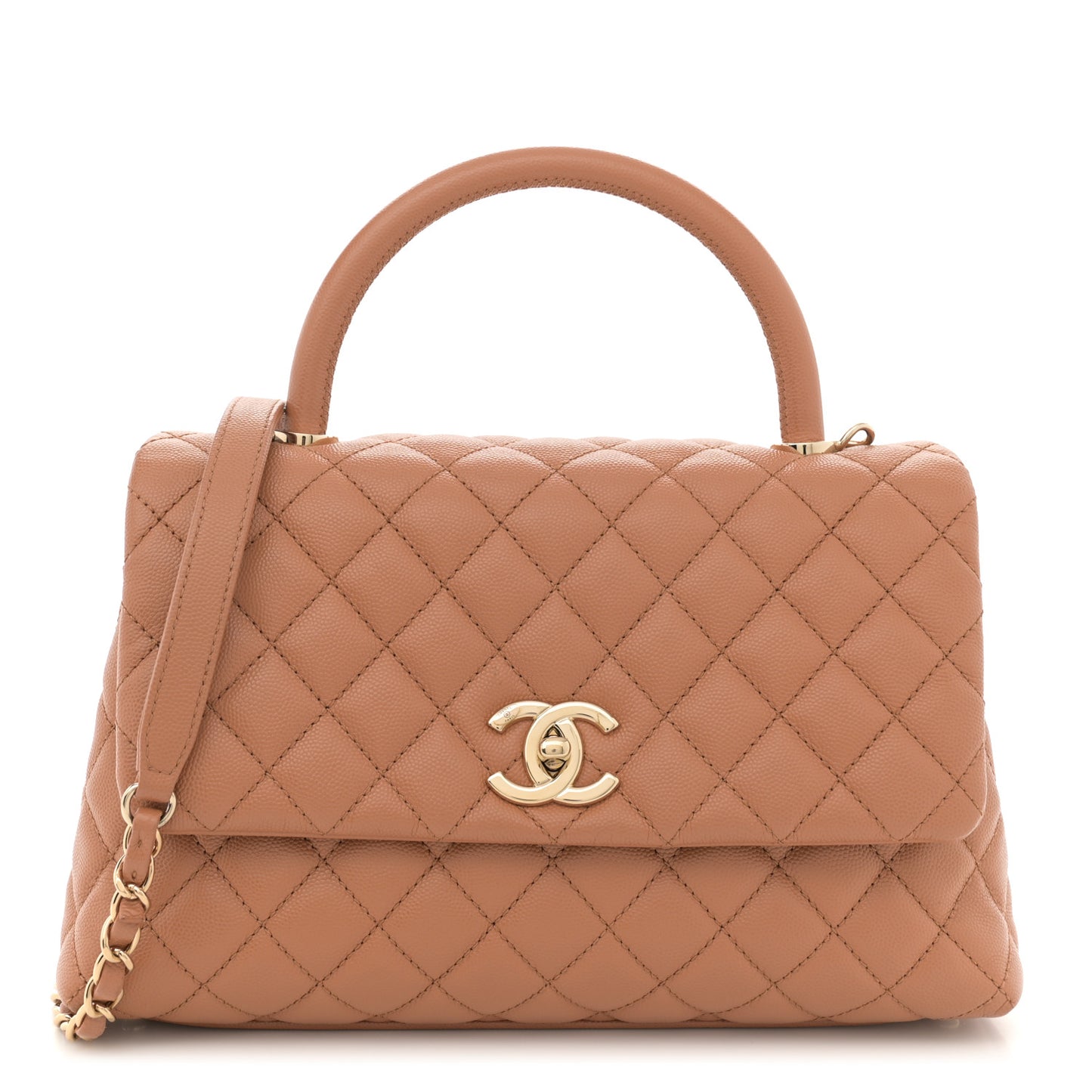 Caviar Quilted Small Coco Handle Flap Beige