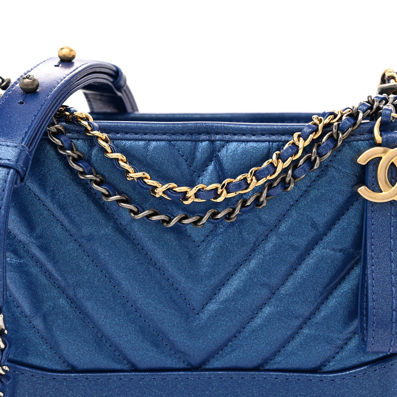 Chanel Metallic Calfskin Chevron Quilted Small Gabrielle Hobo Blue 8 of 11