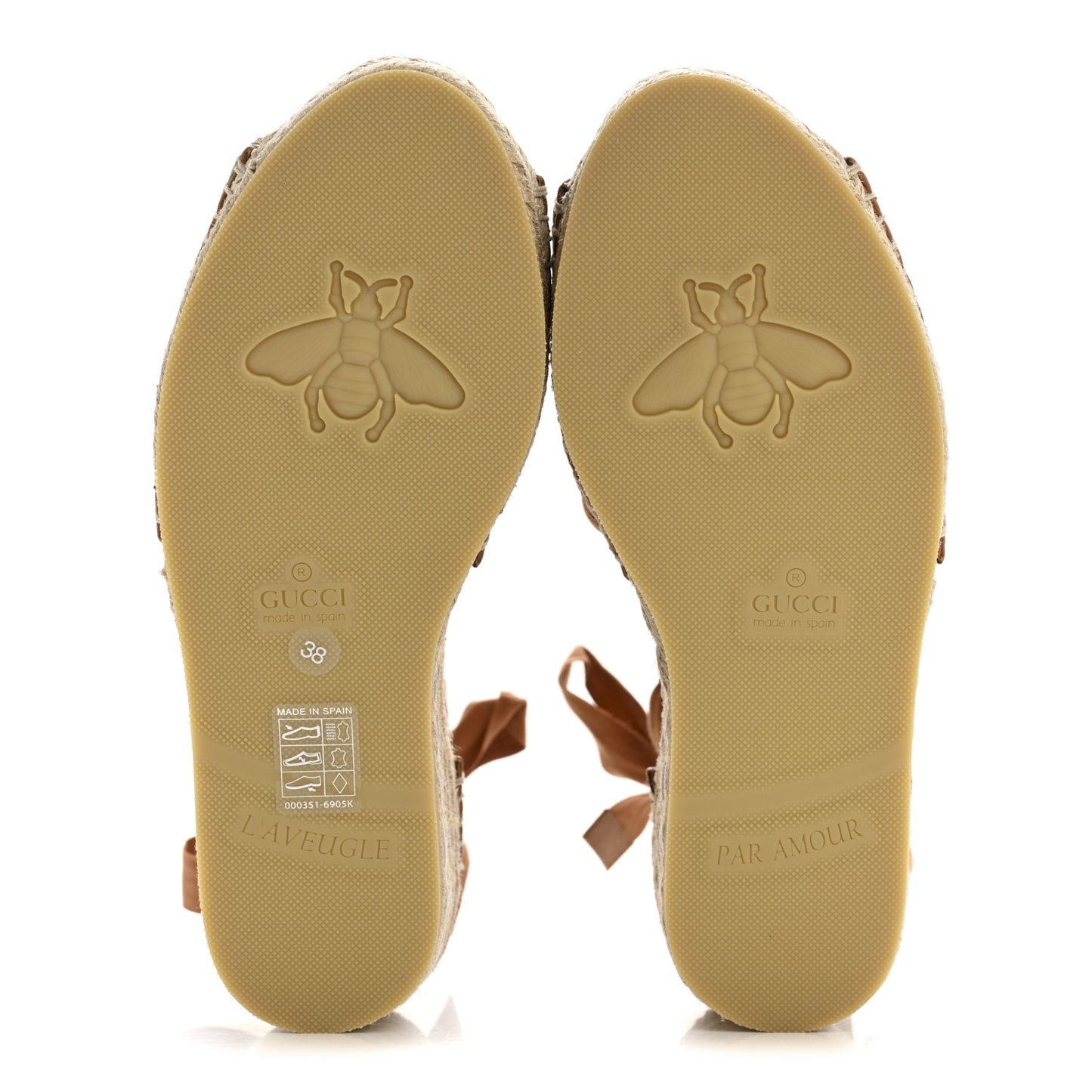 Canvas Damita GG Eyelet Espadrille Wedge Sandals 38 Blondie Cognac