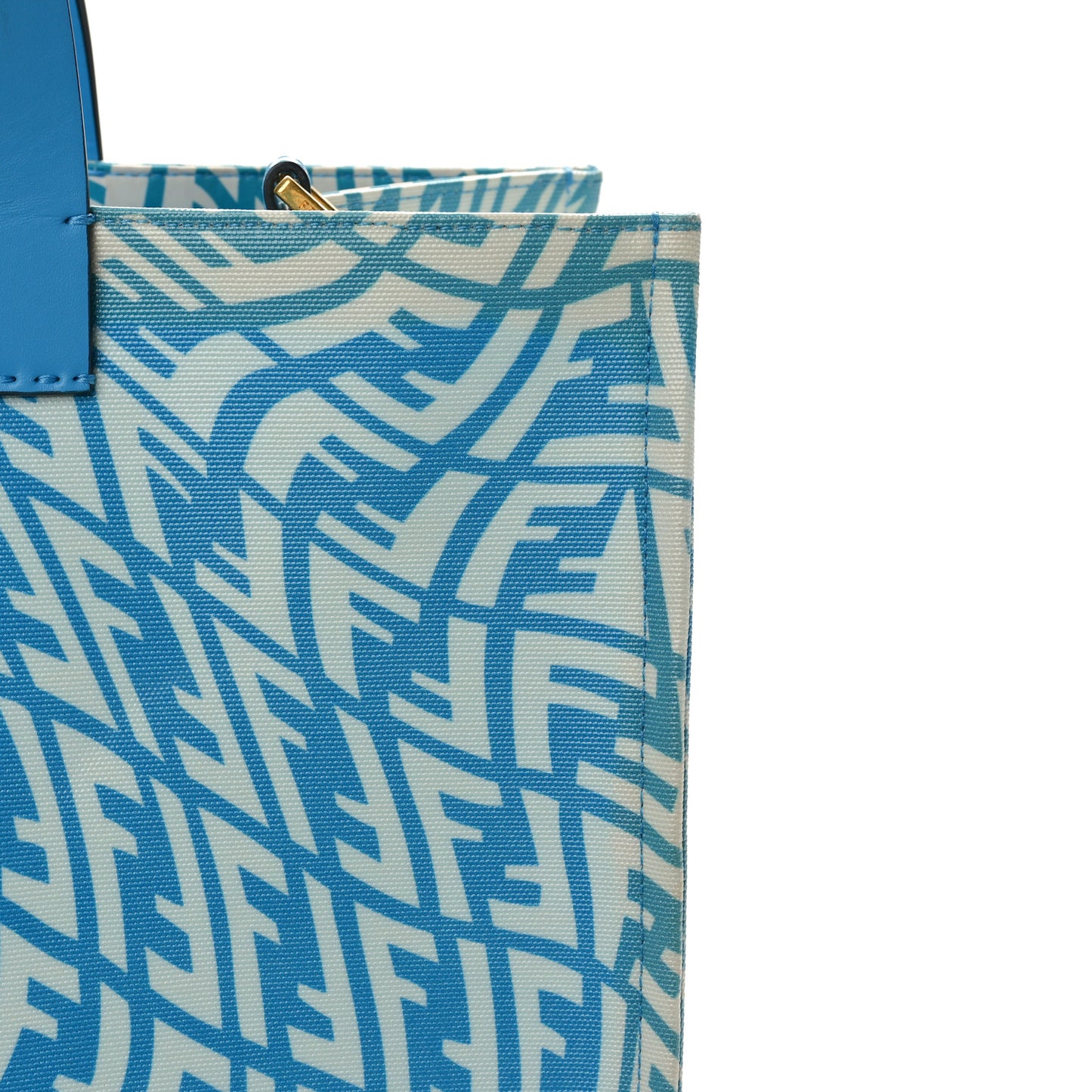 X SARAH COLEMAN Glazed Canvas Vitello King FF Vertigo Shopping Tote Bag Cyber Blue White