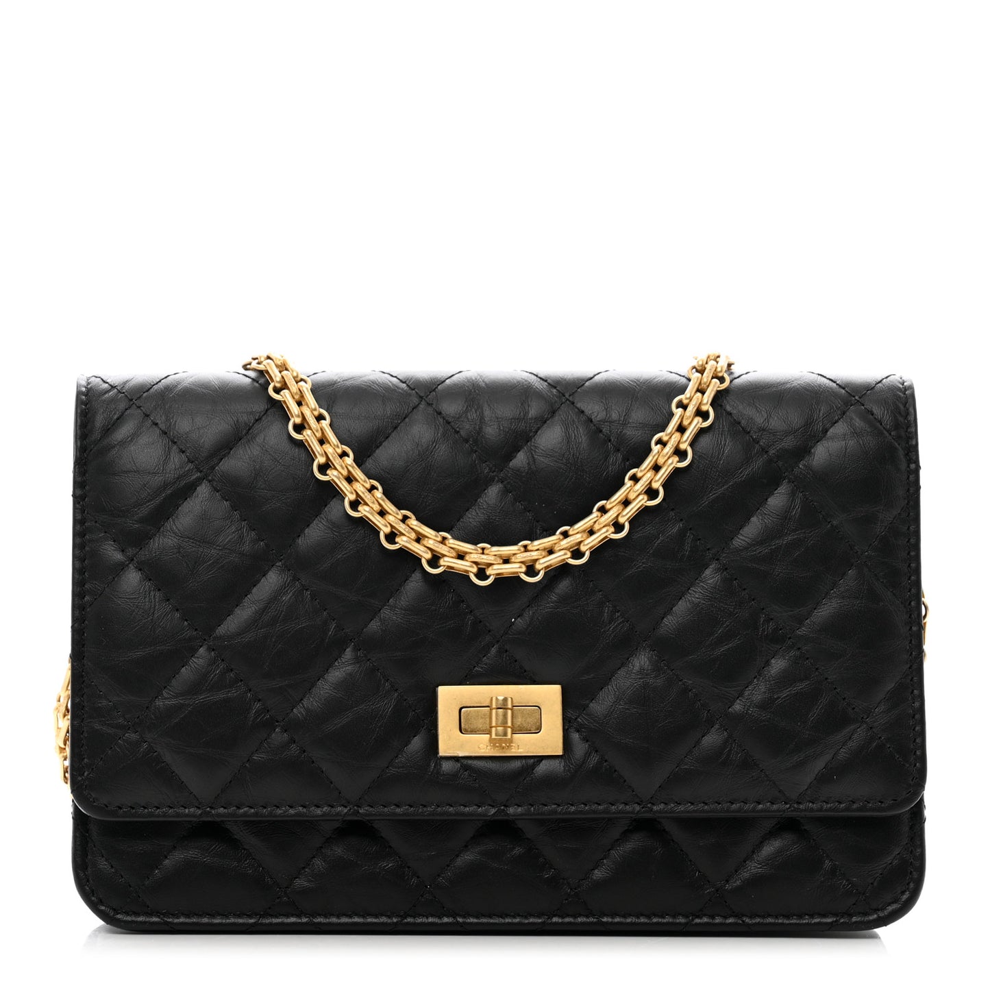 Aged Calfskin Quilted Reissue Wallet On Chain WOC Black