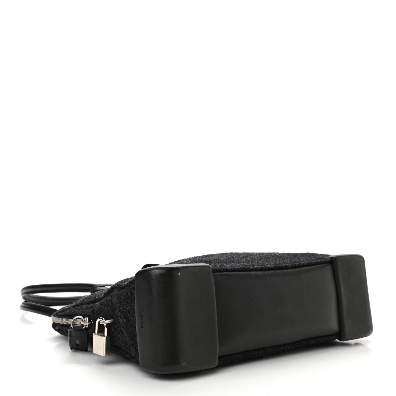 Prada Calfskin Wool Top Handle Bag Dark Grey 4 of 11