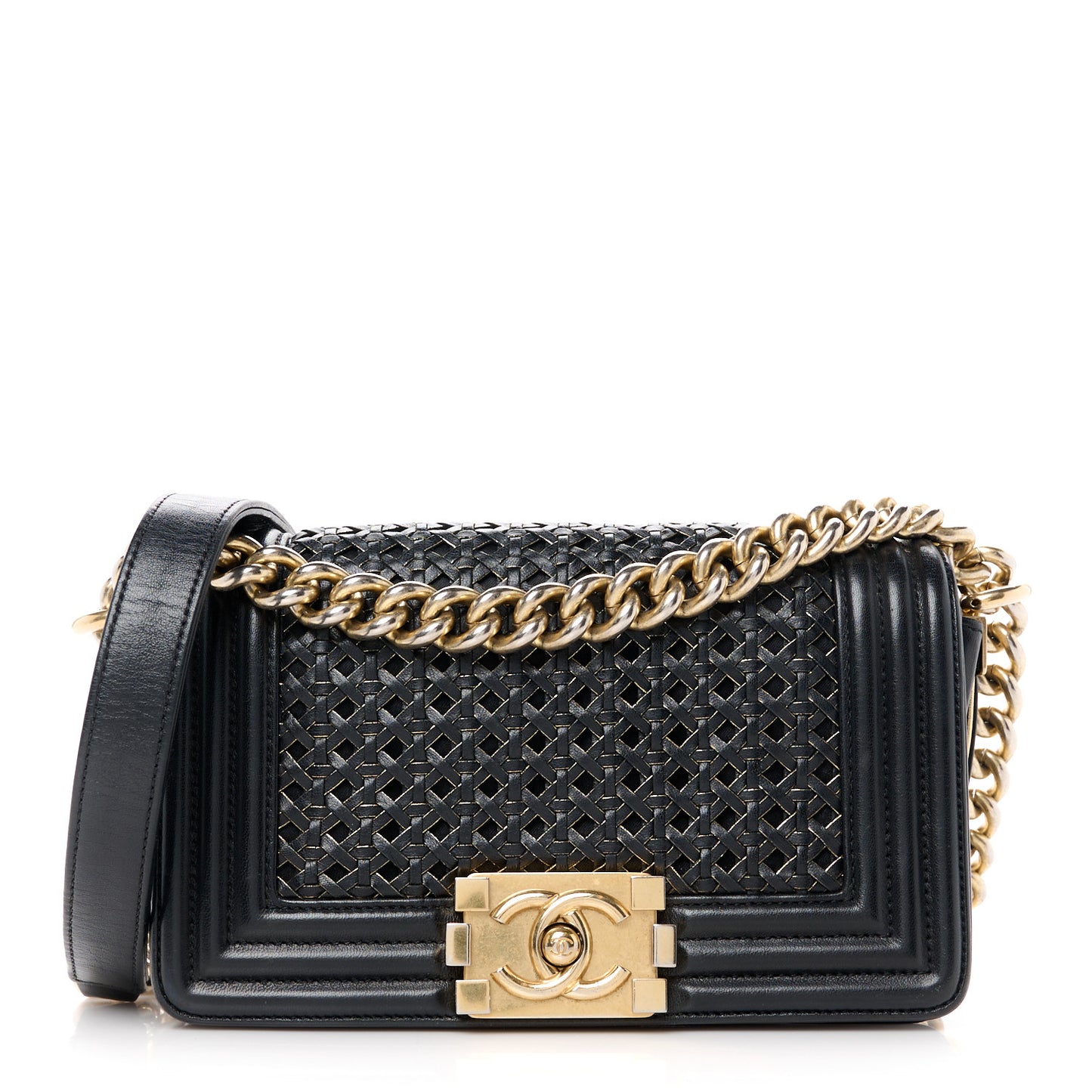 Sheepskin Braided Small Boy Reverso Flap Black
