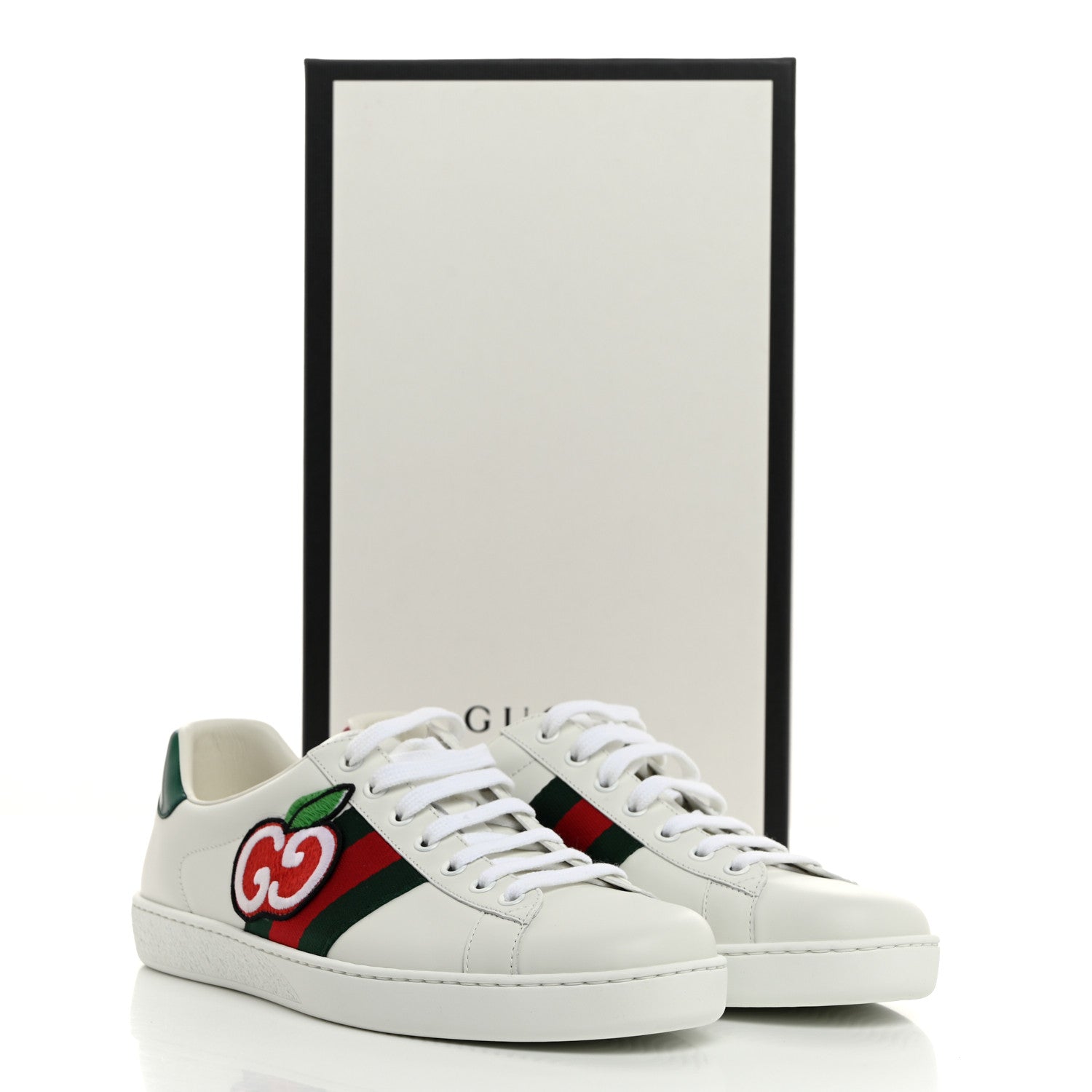 Gucci Calfskin Web GG Apple Embroidered Mens Ace Sneakers 8 White 9 of 9