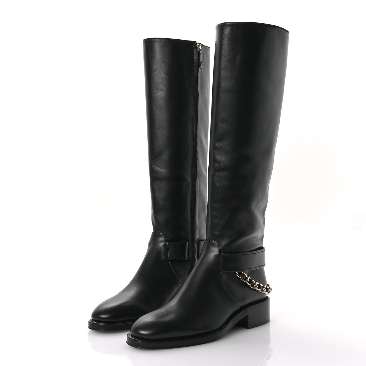 Calfskin Chain High Boots 37 Black