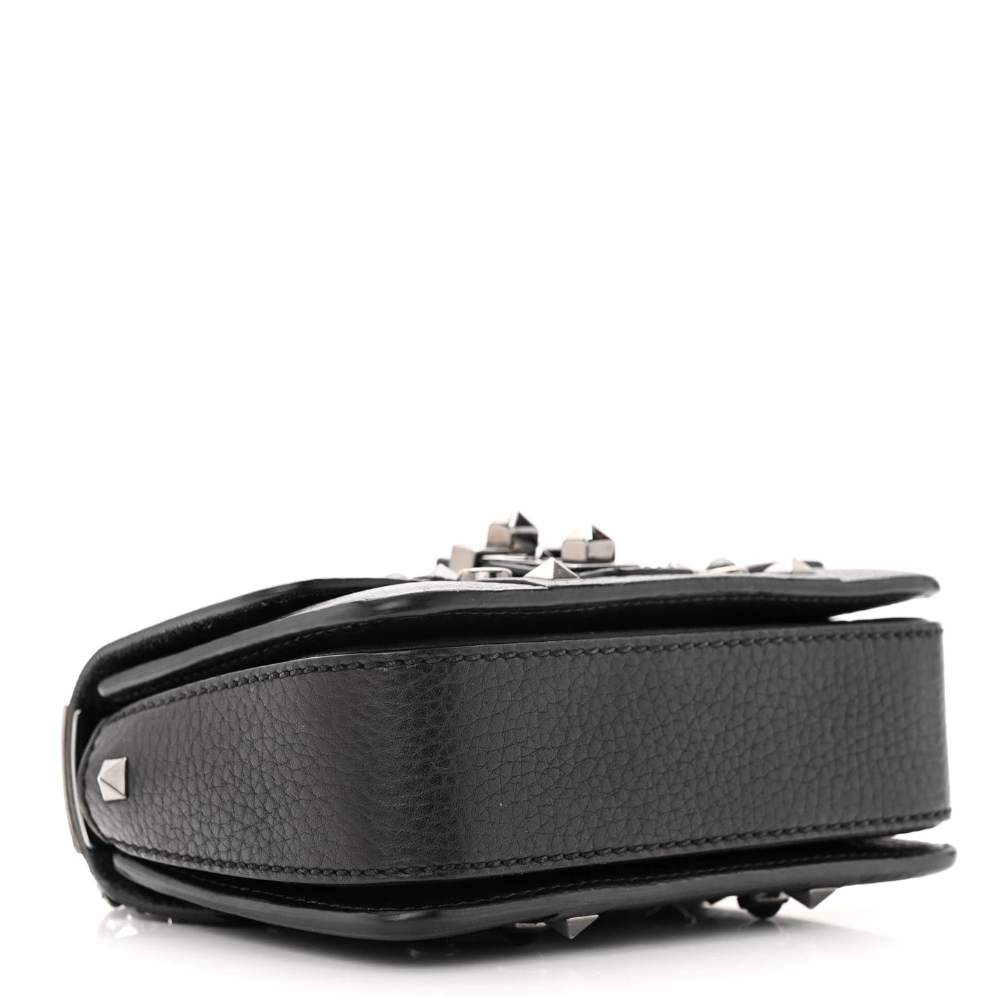 Grained Calfskin Onyx Micro B-Rockstud Rolling Flap Black