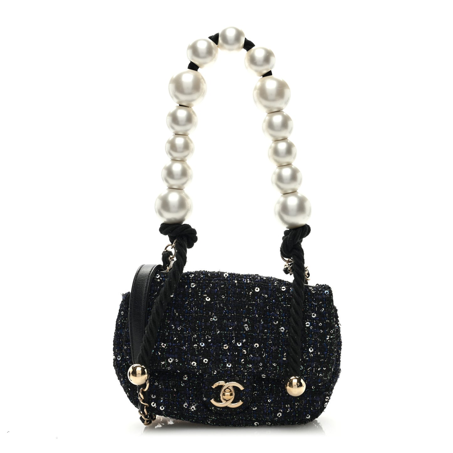 Tweed Mini Pearl Handle Flap Black Ecru