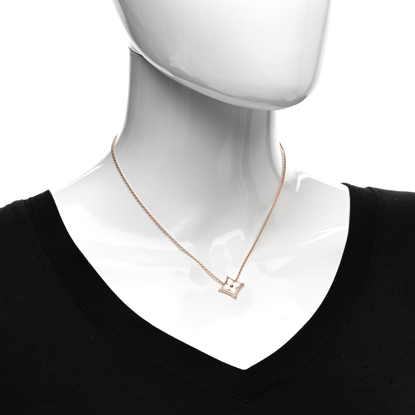 18K Pink Gold Mother of Pearl Color Blossom Star Pendant Necklace
