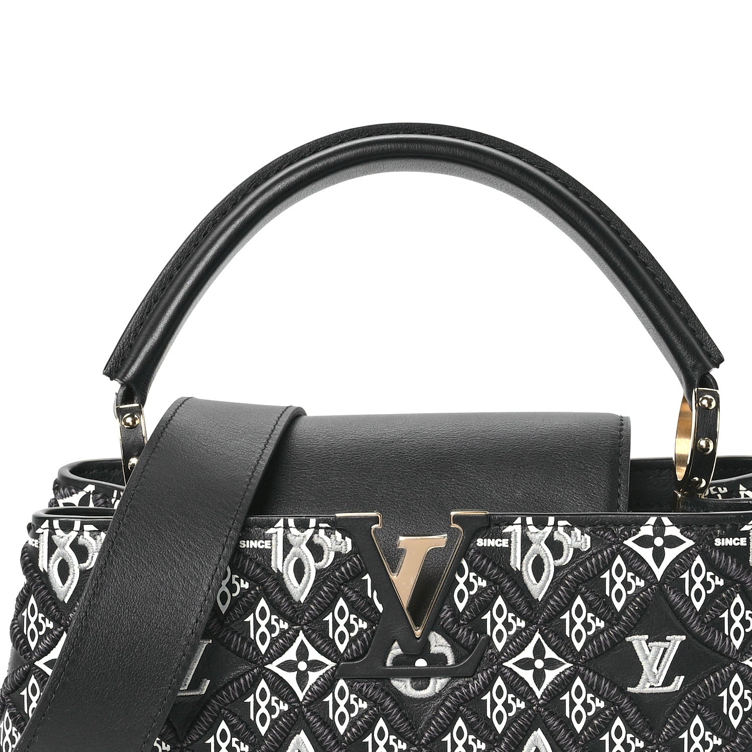 Louis Vuitton Calfskin Since 1854 Embroidered Capucines PM Black 8 of 10