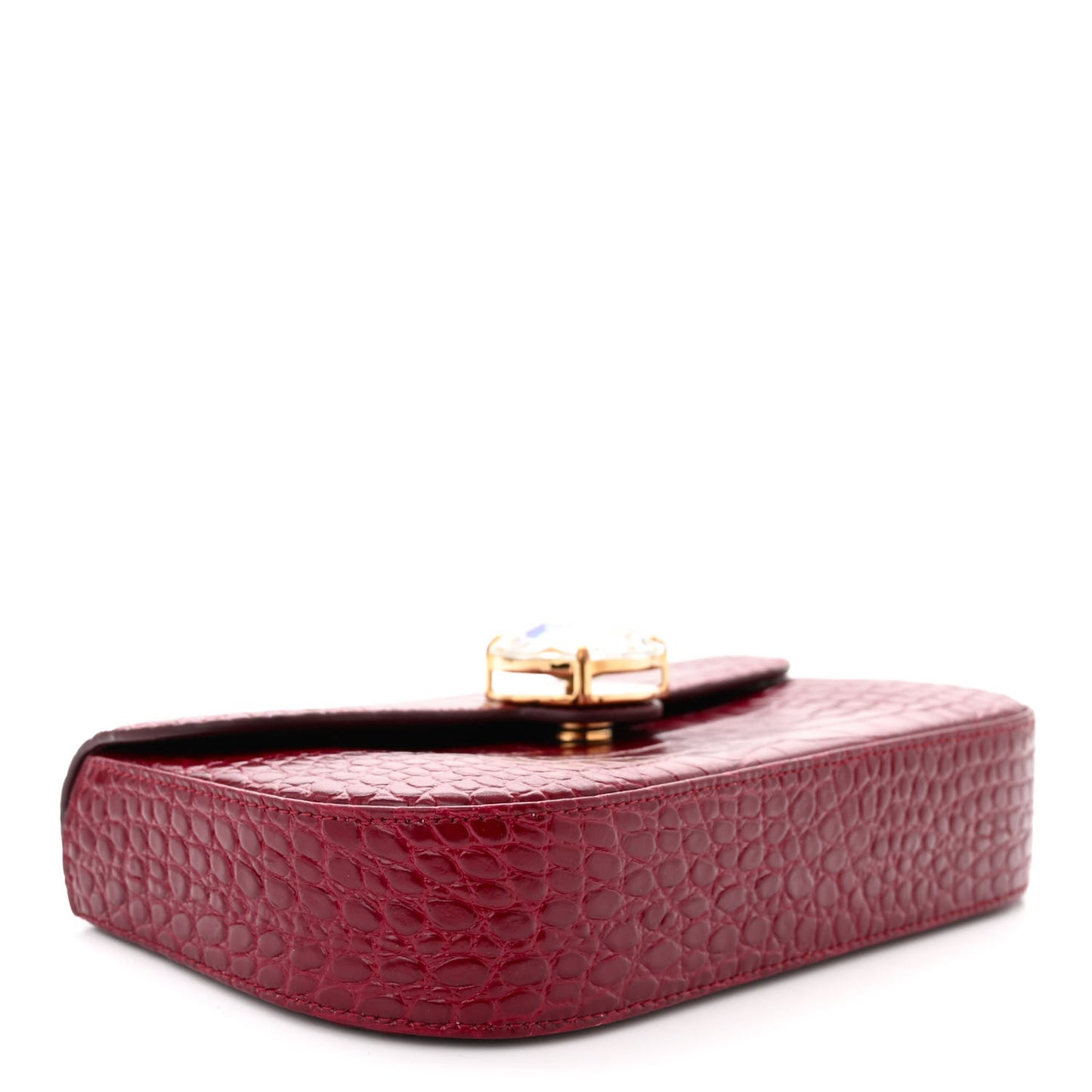 Calfskin Crystal Crocodile Embossed Saint Cocco Wallet On Chain Rubino