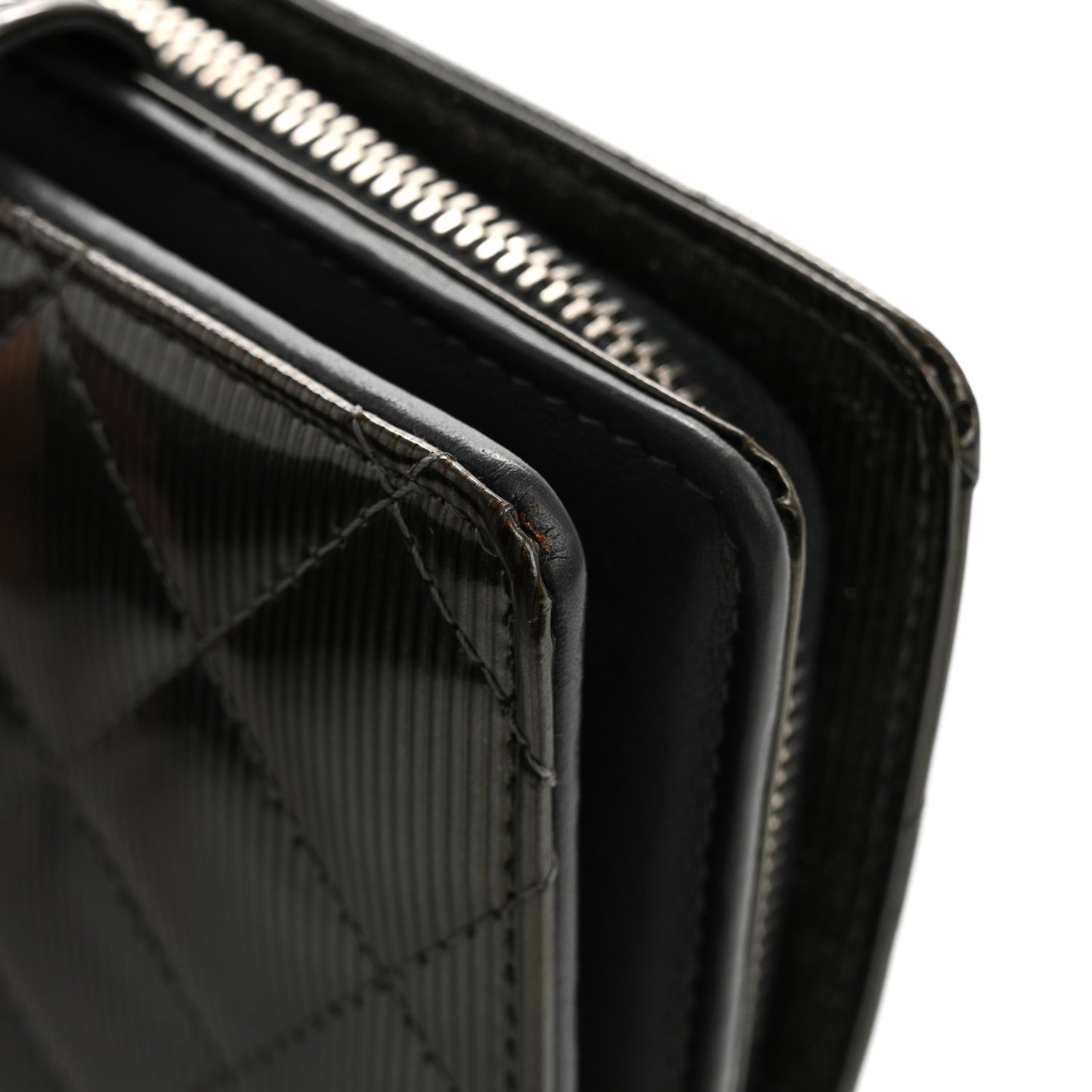 Striated Patent CC French Wallet Dark Grey