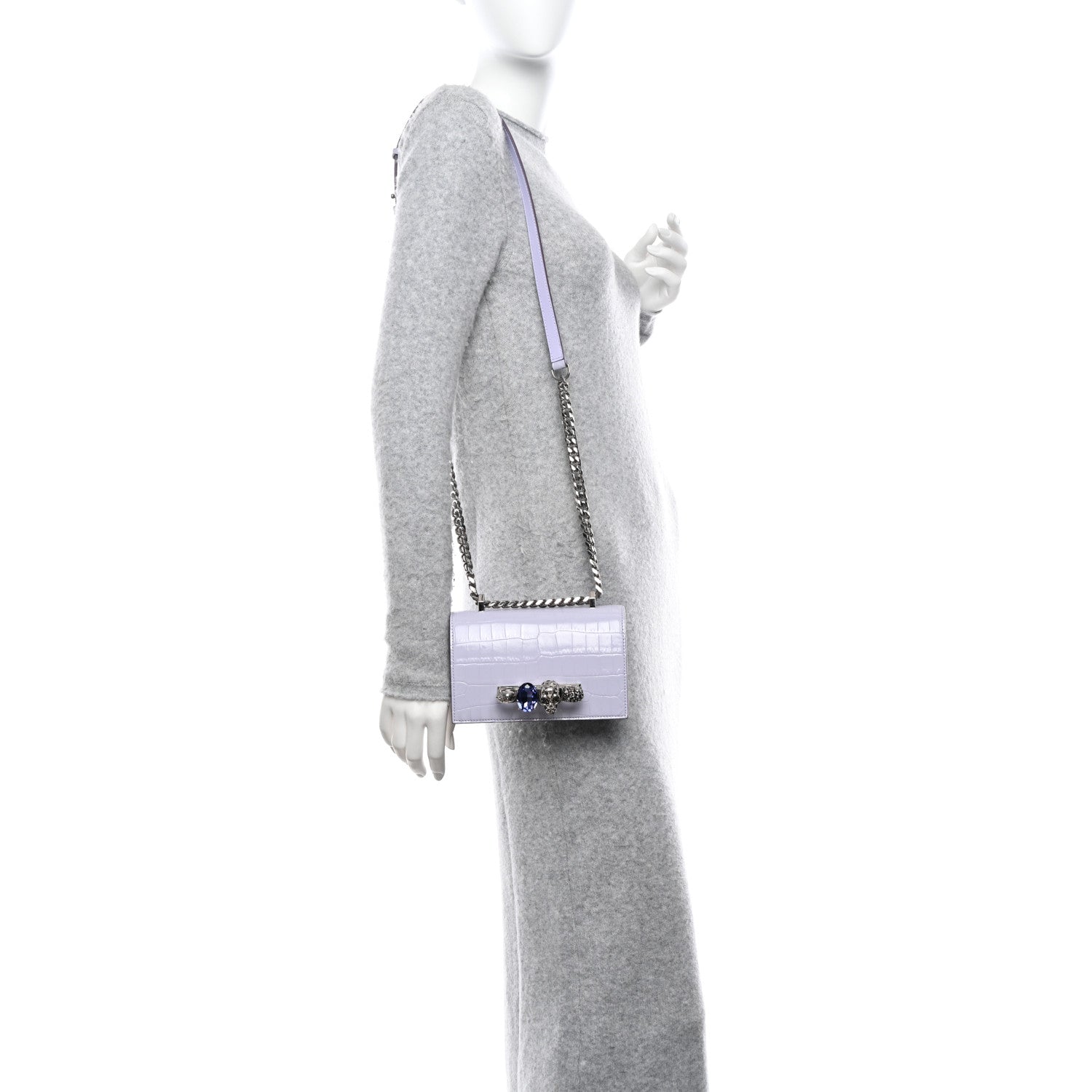 Alexander McQueen Shiny Crocodile Embossed Jeweled Satchel Lavender 2 of 14