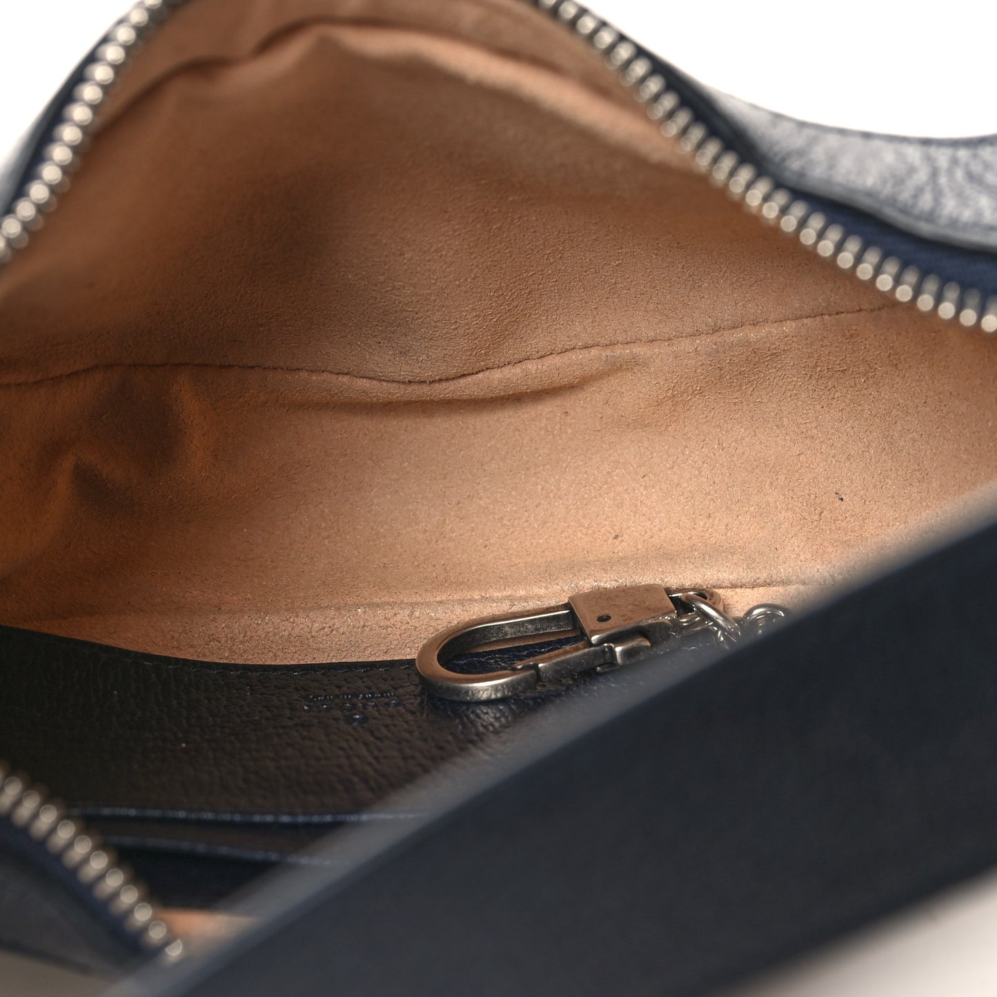 GG Supreme Monogram Textured Dollar Calfskin Web Mini Ophidia Half Moon Hobo Beige Blue