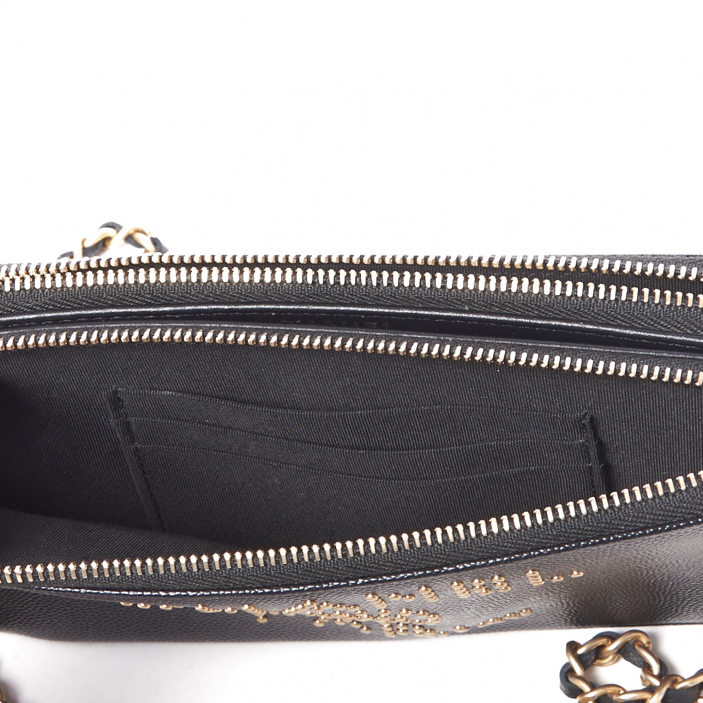 Caviar Studded Small Deauville Clutch With Chain Black