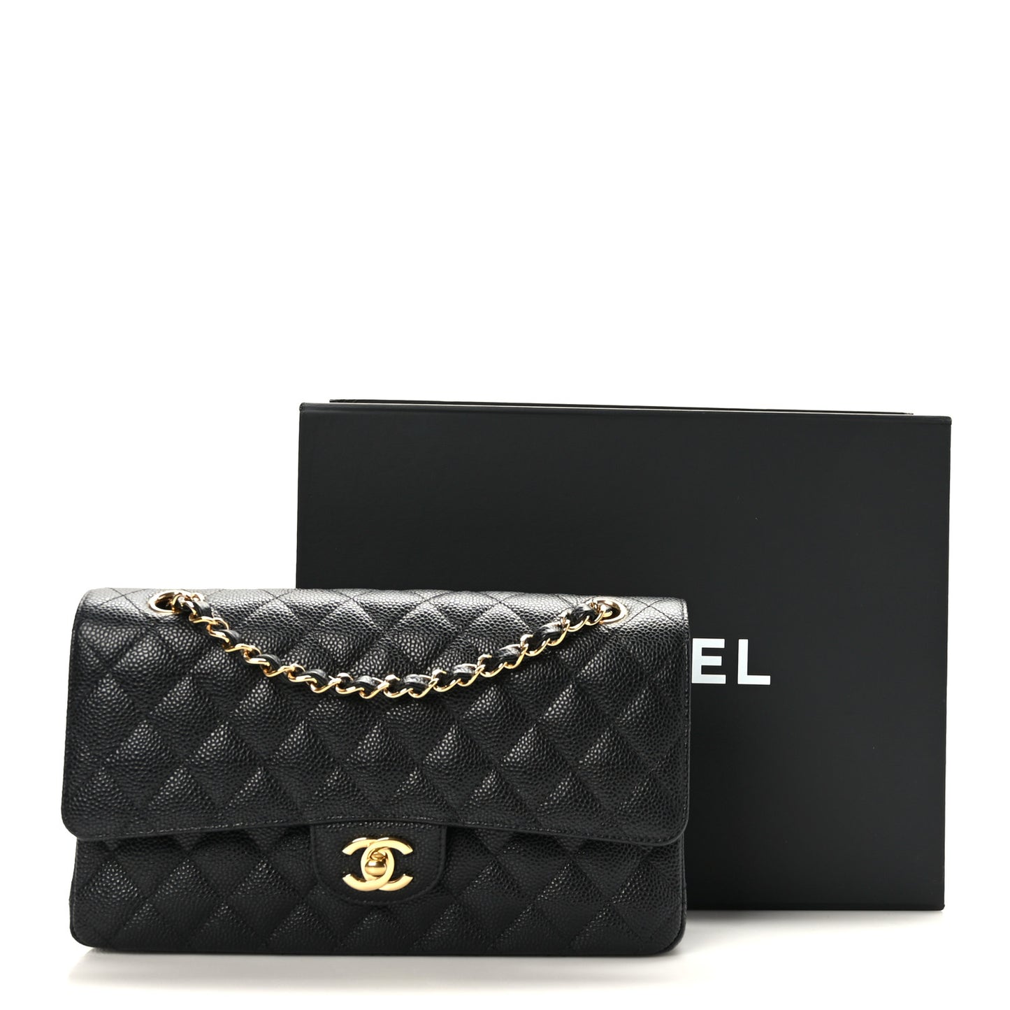 Caviar Quilted Medium Double Flap Black
