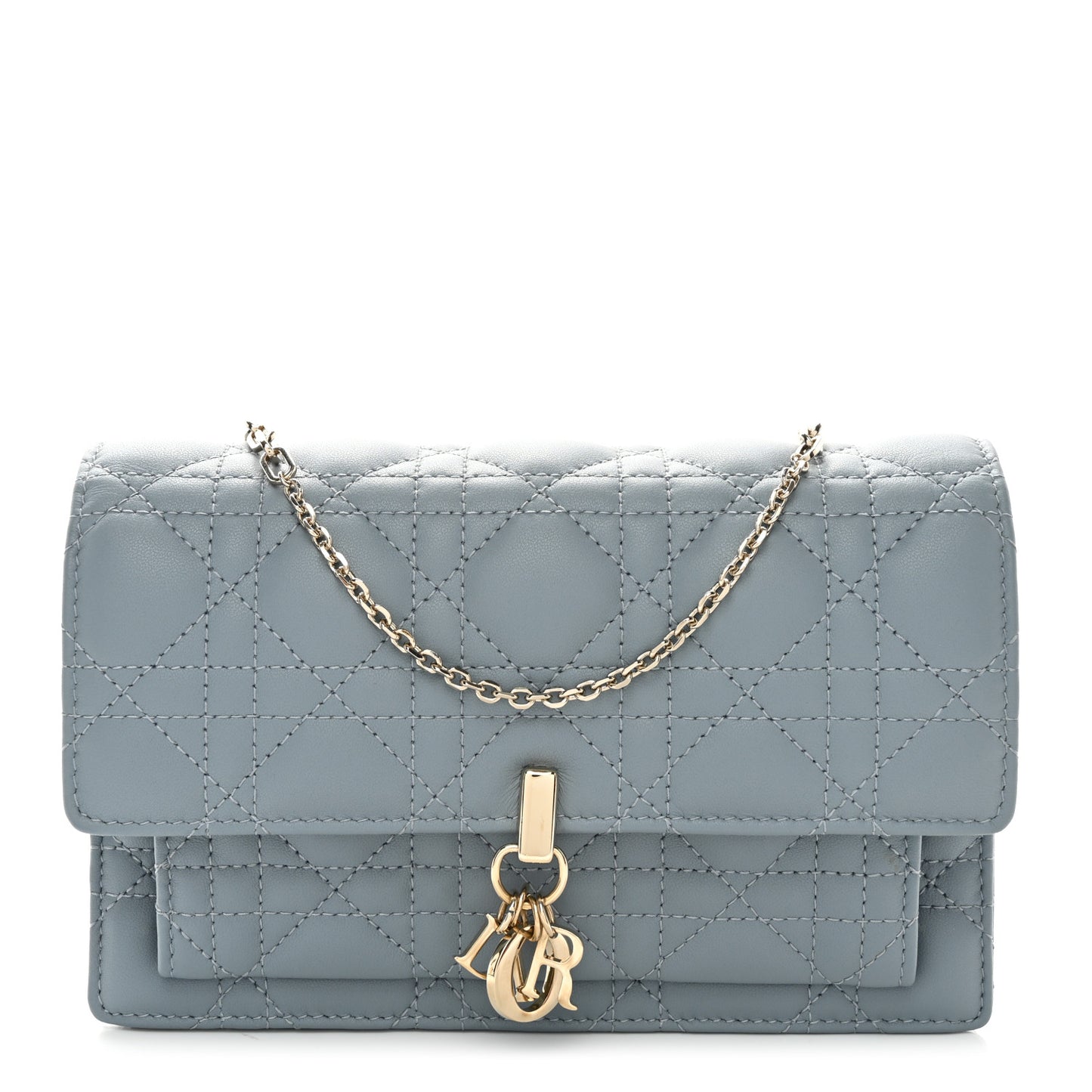 Lambskin Cannage Lady Dior Chain Pouch Cloud Blue