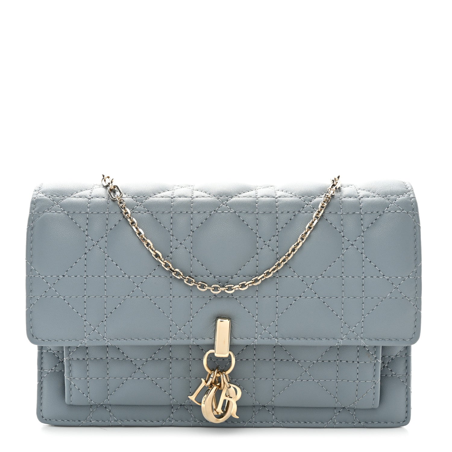 Christian Dior Lambskin Cannage Lady Dior Chain Pouch Cloud Blue 1 of 9