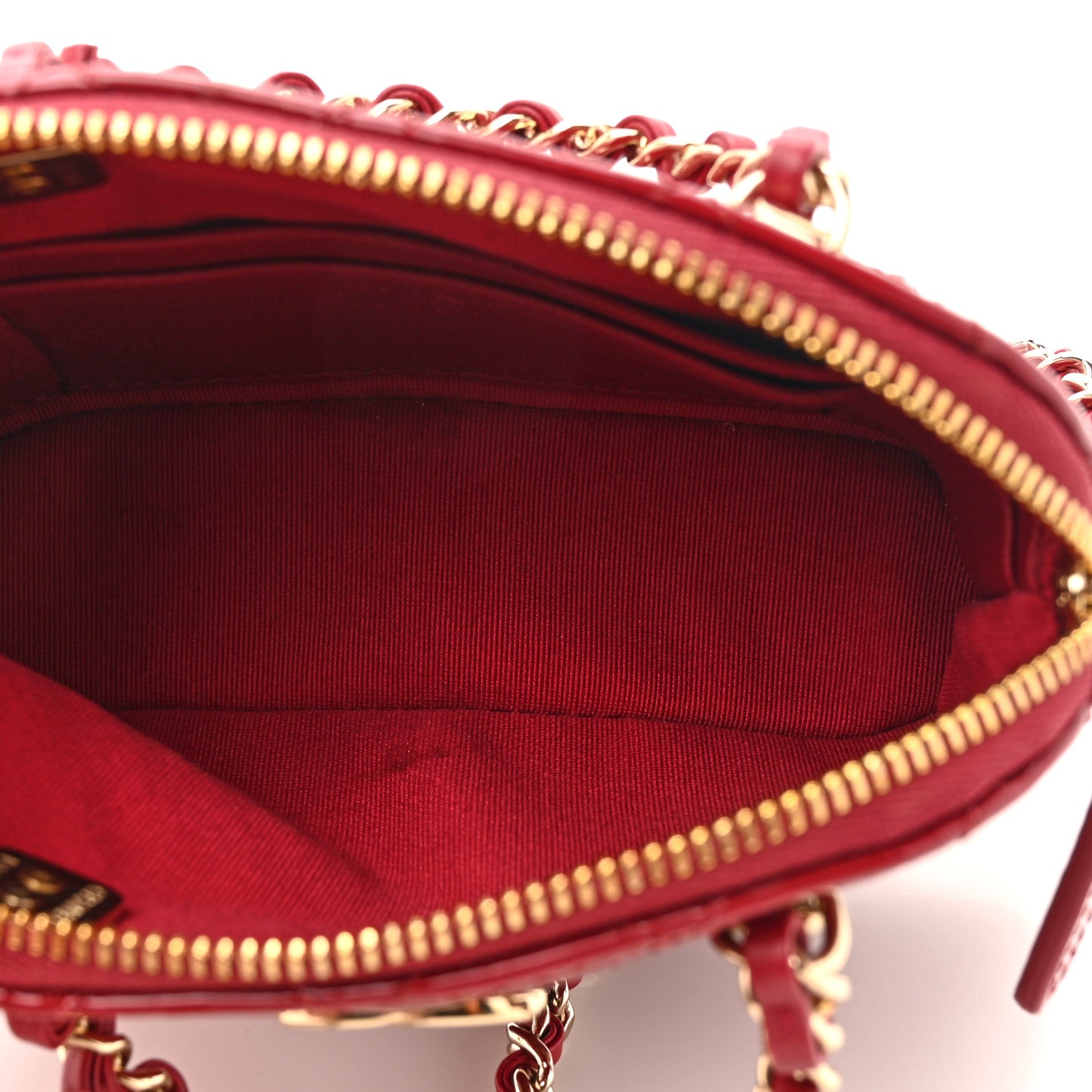 Patent Calfskin Quilted Shiny Coco Clutch With Chain Red
