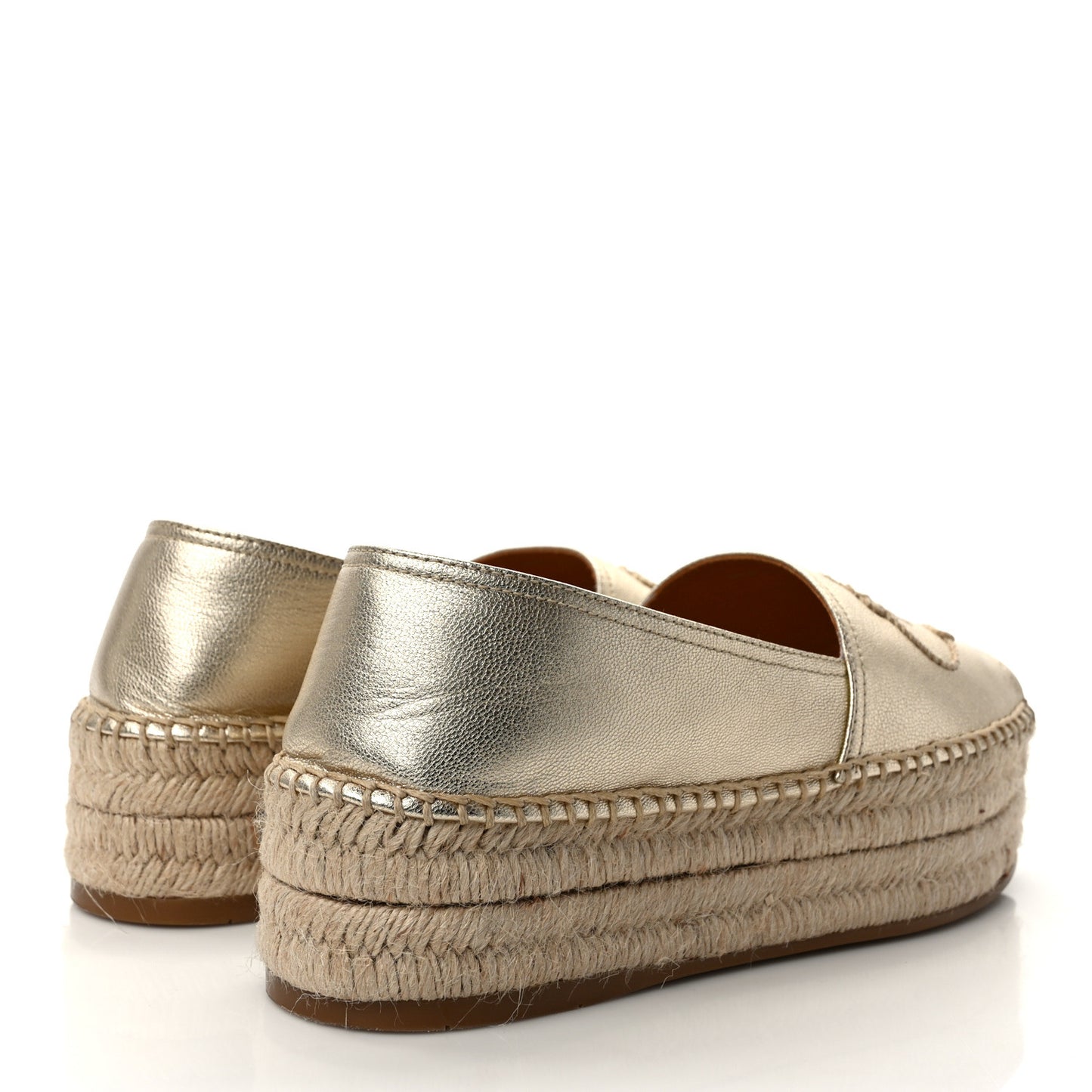 Metallic Nappa Logo Cap Toe Platform Espadrilles 39 Pirite