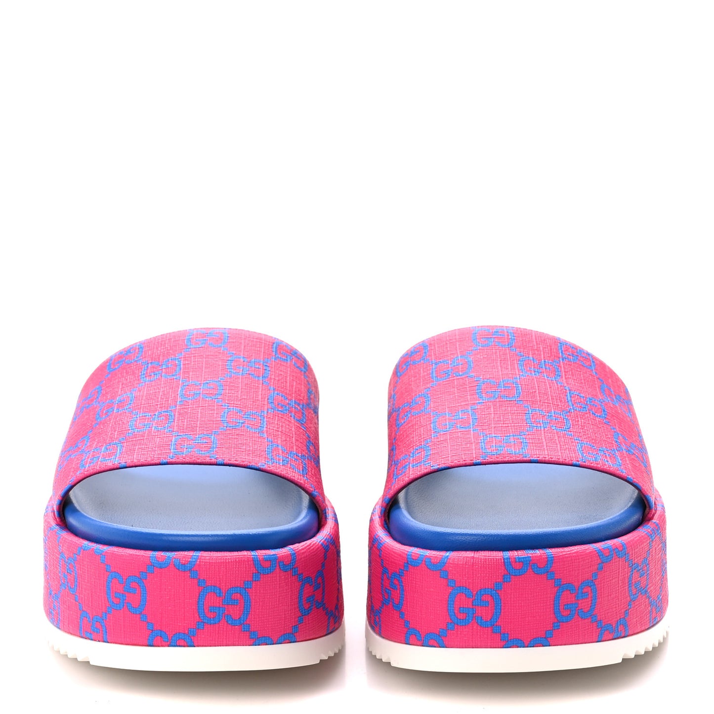 GG Supreme Joy Monogram Angelina Platform Slide Sandals 37 Fuxia Blue