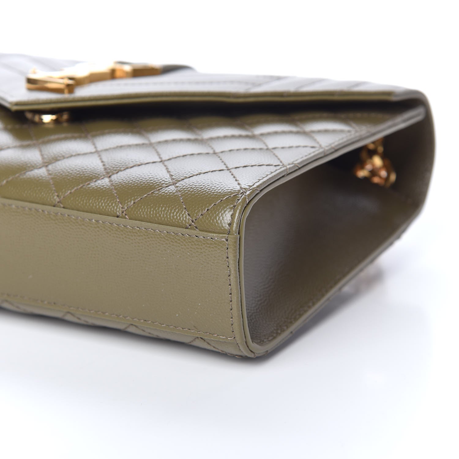 Saint Laurent Grain De Poudre Textured Mixed Matelasse Medium Triquilt Monogram Satchel Vert Kaki 9 of 9