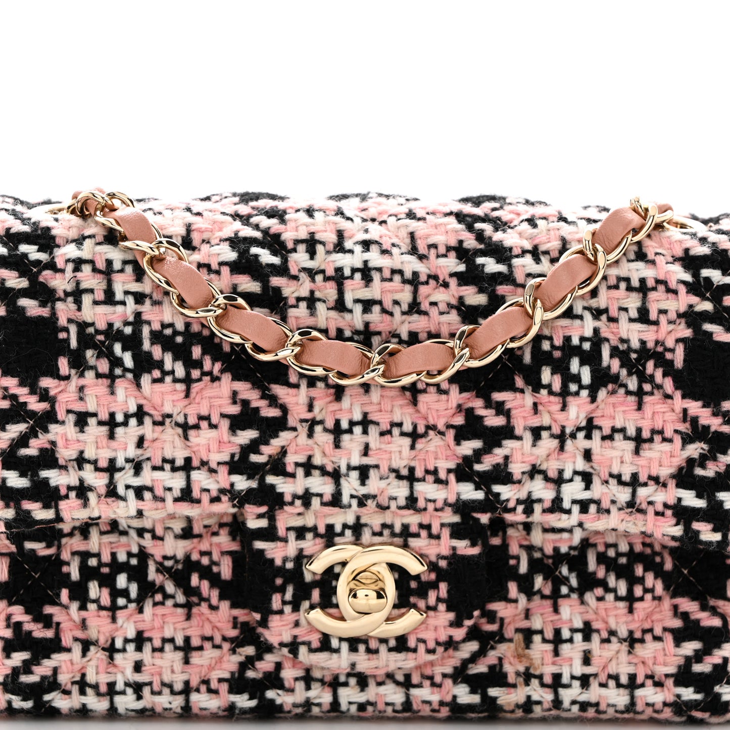 Tweed Quilted Mini Rectangular Flap Pink Black White