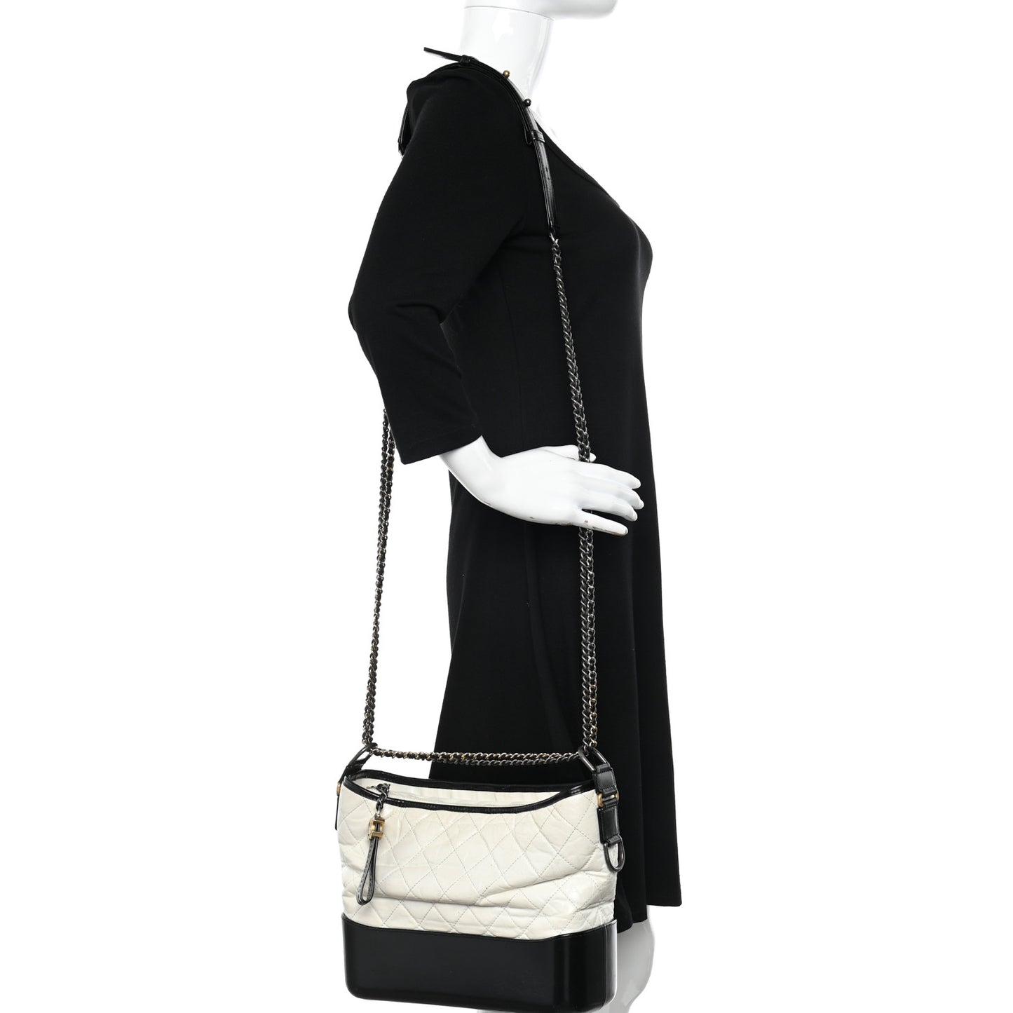 Aged Calfskin Quilted Medium Gabrielle Hobo Black White