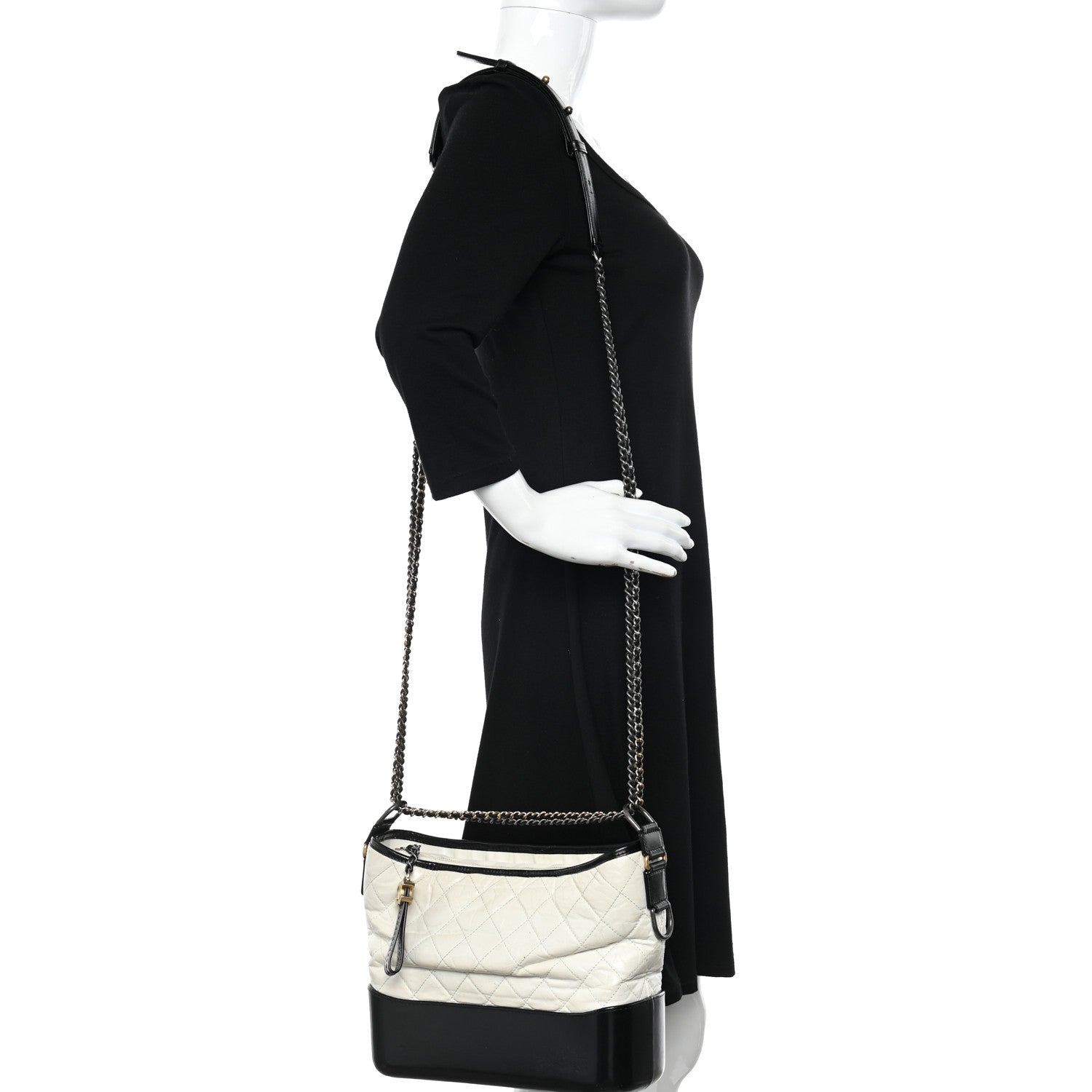 Chanel Aged Calfskin Quilted Medium Gabrielle Hobo Black White 2 of 22