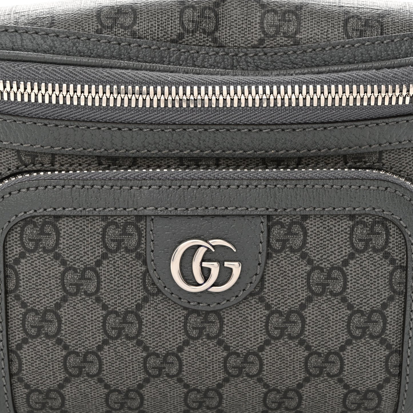 GG Supreme Monogram Textured Dollar Calfskin Ophidia Belt Bag Grey Black Graphite Grey